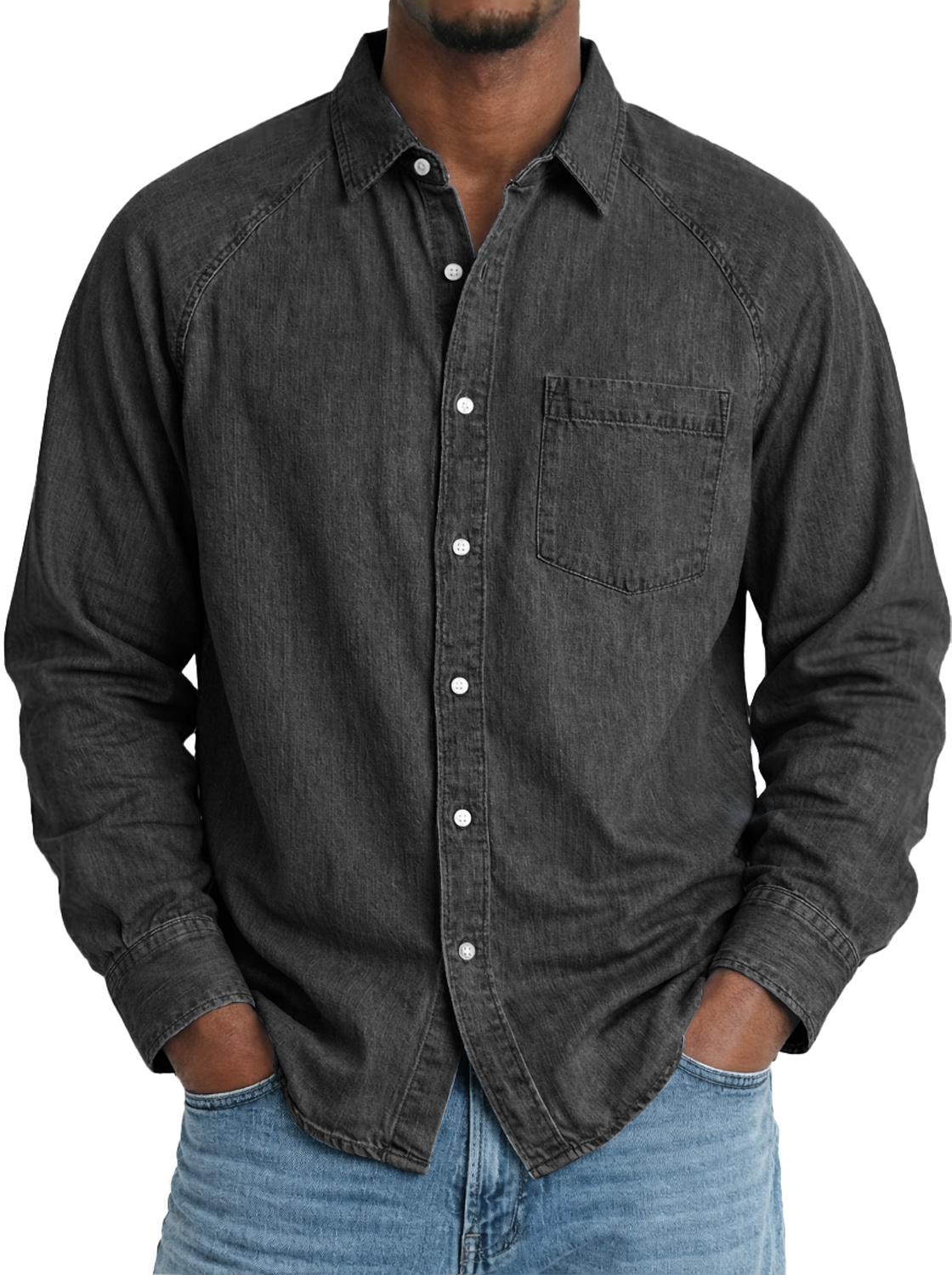 Men's Comfortable Raglan-sleeved Casual Long-sleeved Shirt With Pockets