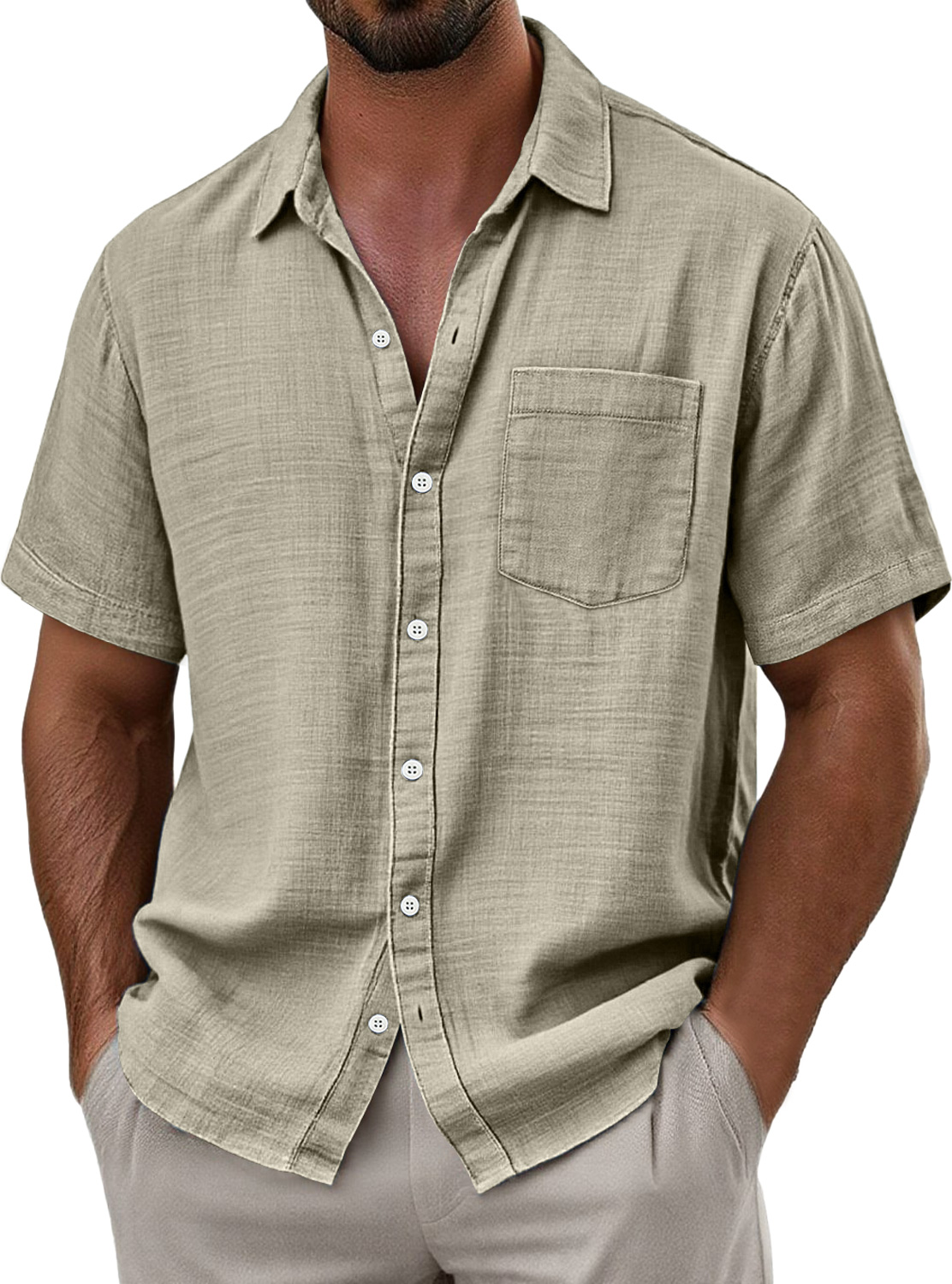 Men's Breathable Linen Casual Short Sleeve Shirt