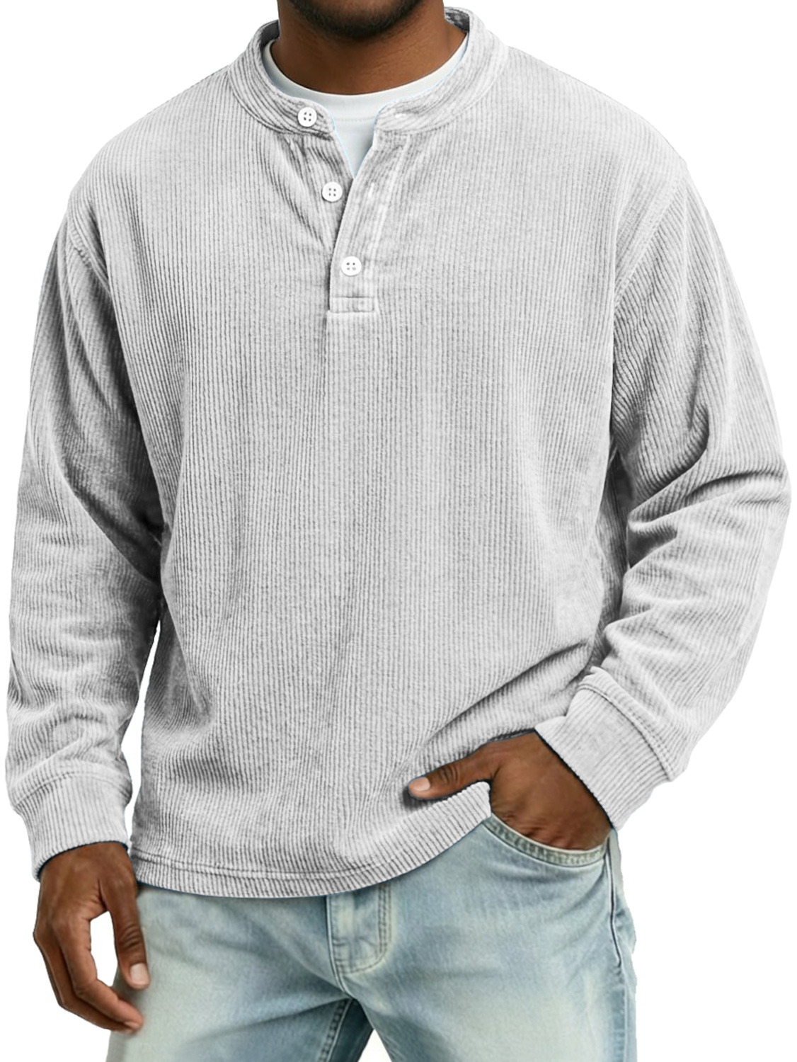Men's Vintage Corduroy Casual Long-sleeved Henley Shirt