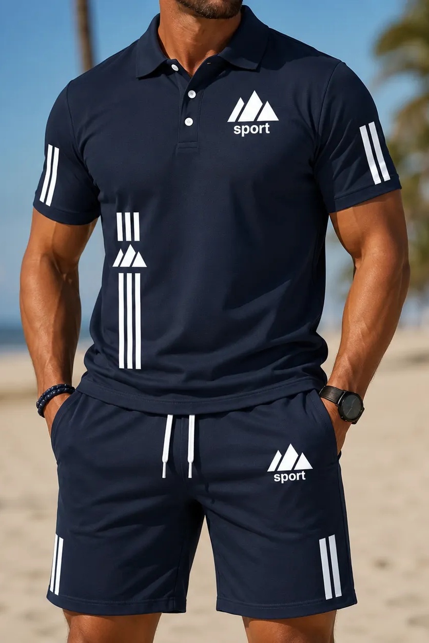 Cole Hampton Men's Polo Shirt & Shorts Set, Summer Casual