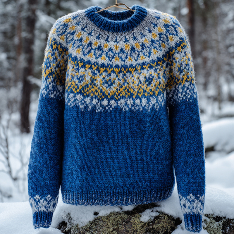 Vintage Icelandic Knit Jacquard Warmth Crew Neck Sweater(unisex)