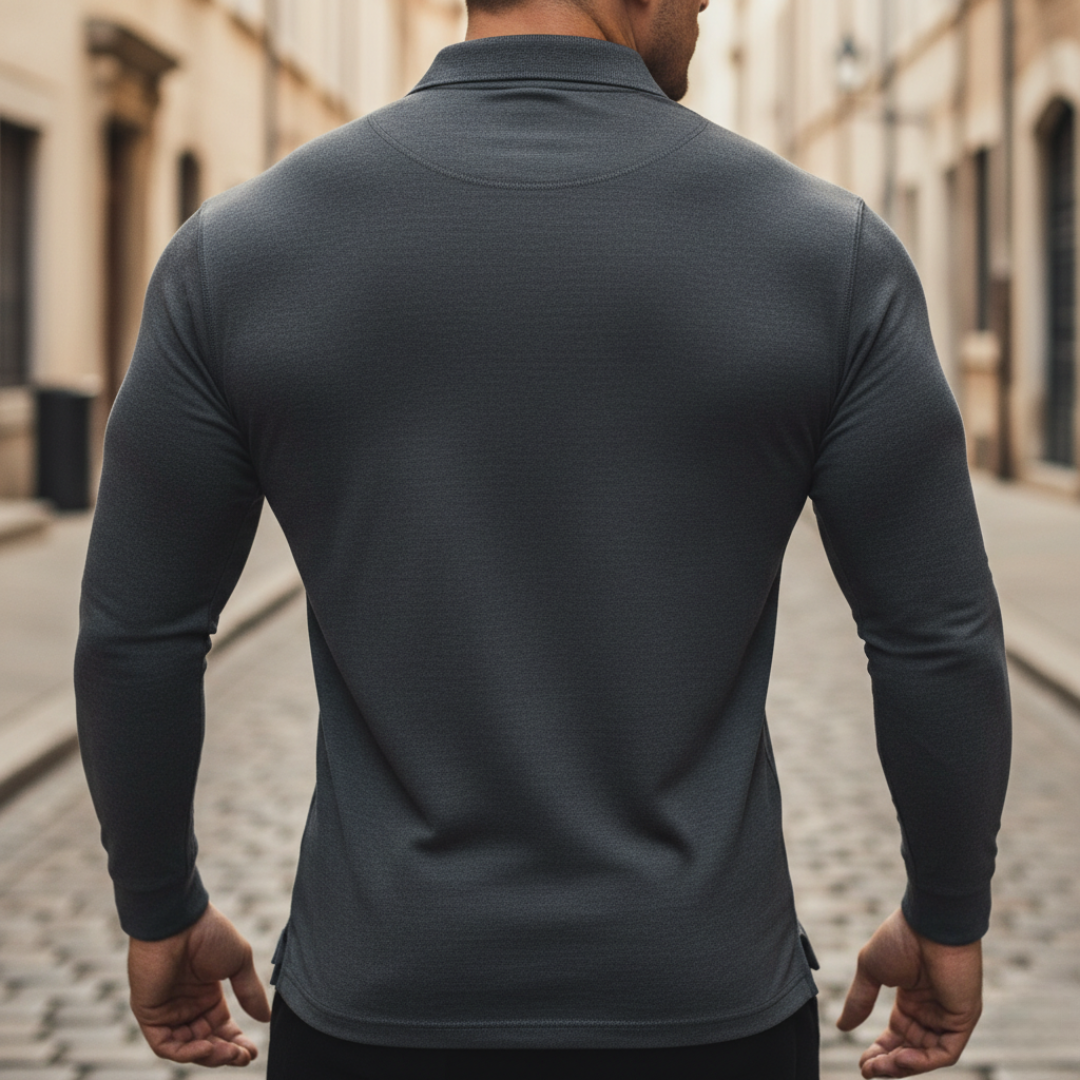 Camisa polo de manga larga acanalada para hombre