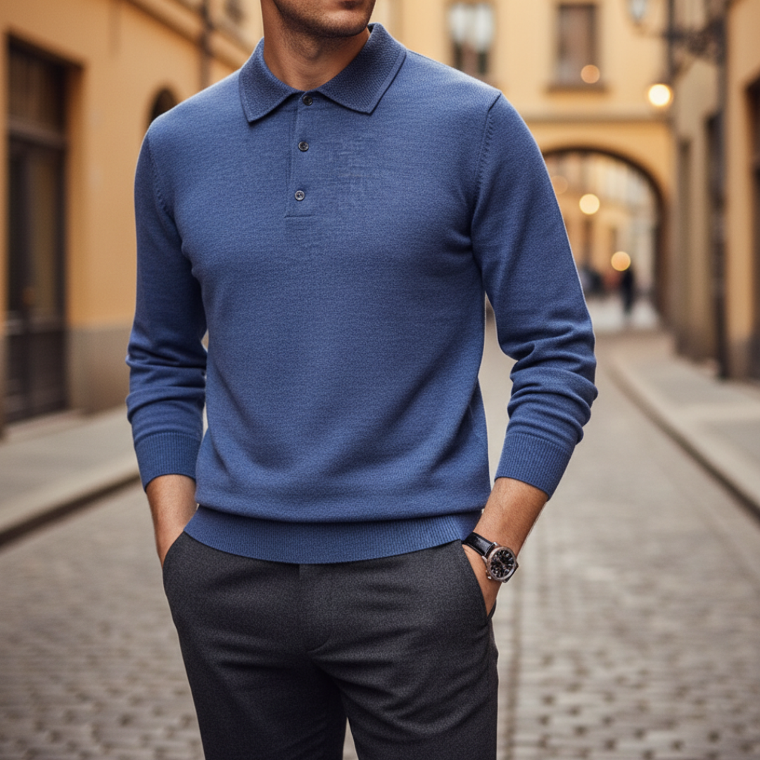 Herren-Strick-Poloshirt mit langen Ärmeln