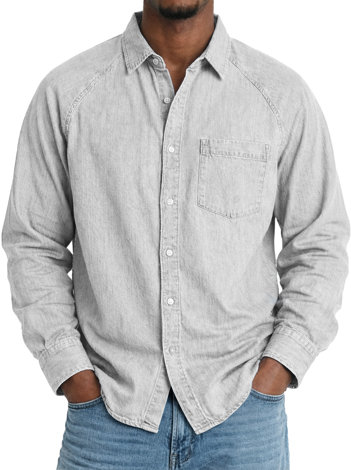 Men's Comfortable Raglan-sleeved Casual Long-sleeved Shirt With Pockets