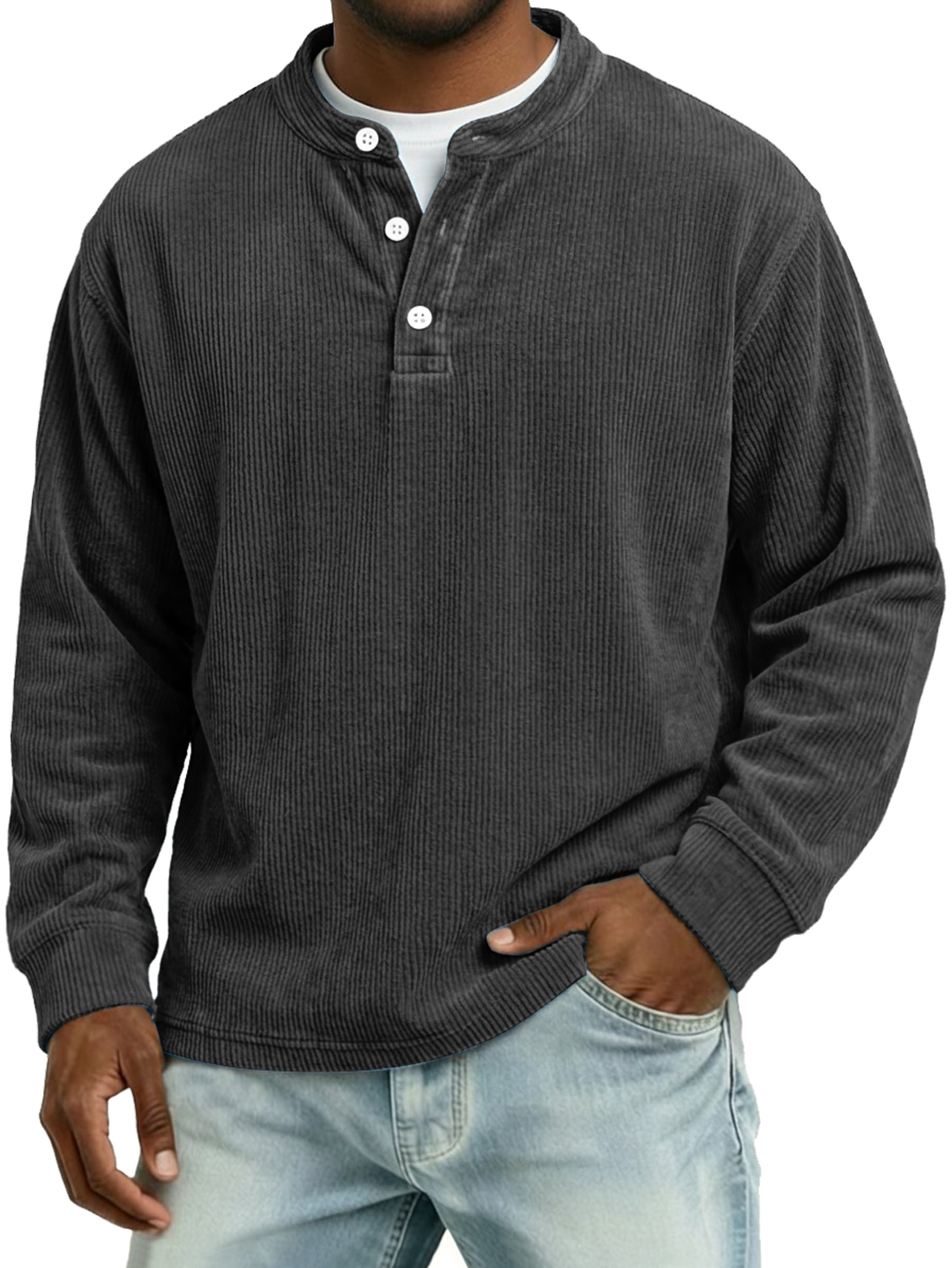 Men's Vintage Corduroy Casual Long-sleeved Henley Shirt