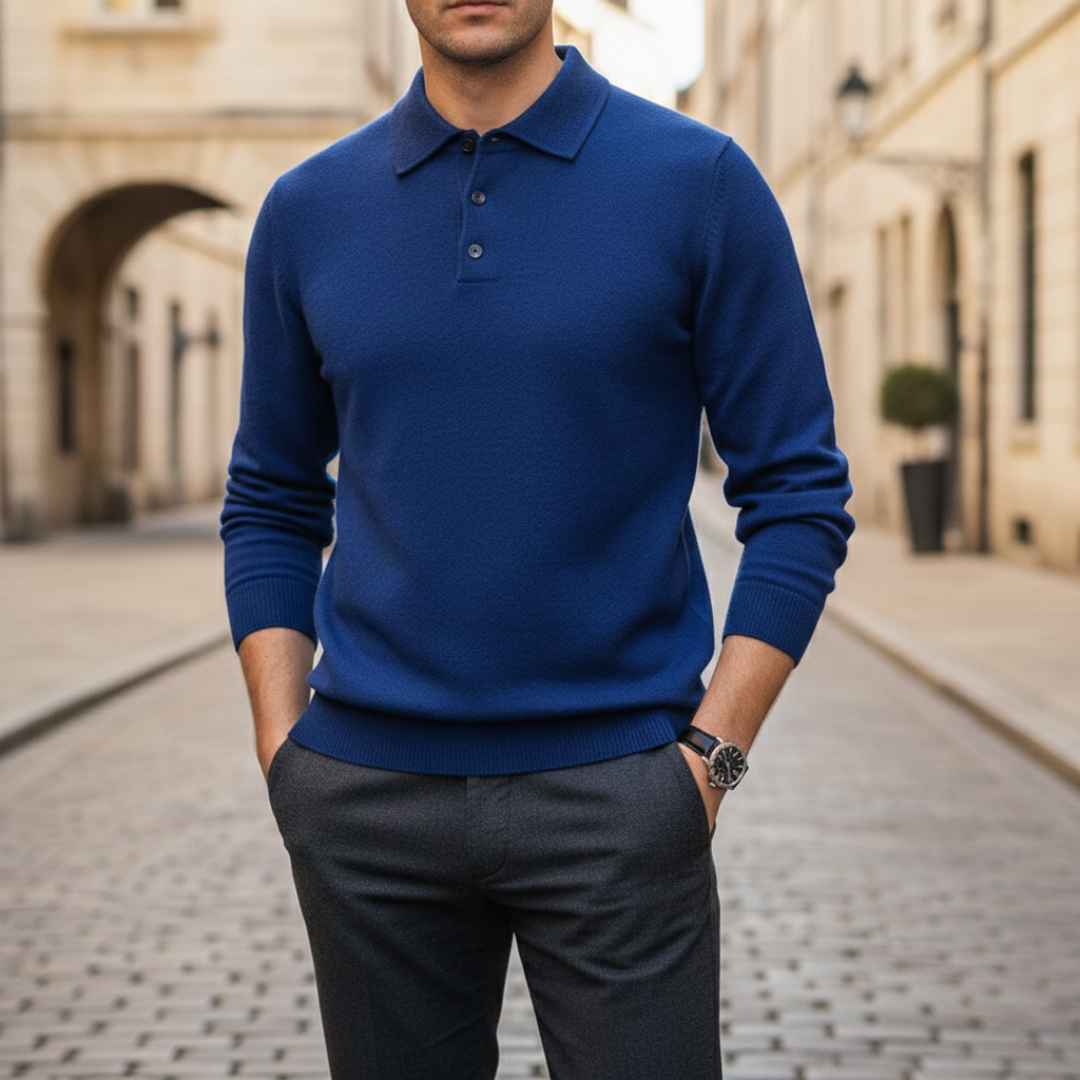 Herren-Strick-Poloshirt mit langen Ärmeln