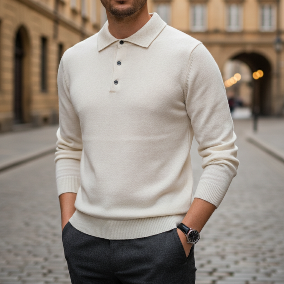 Herren-Strick-Poloshirt mit langen Ärmeln