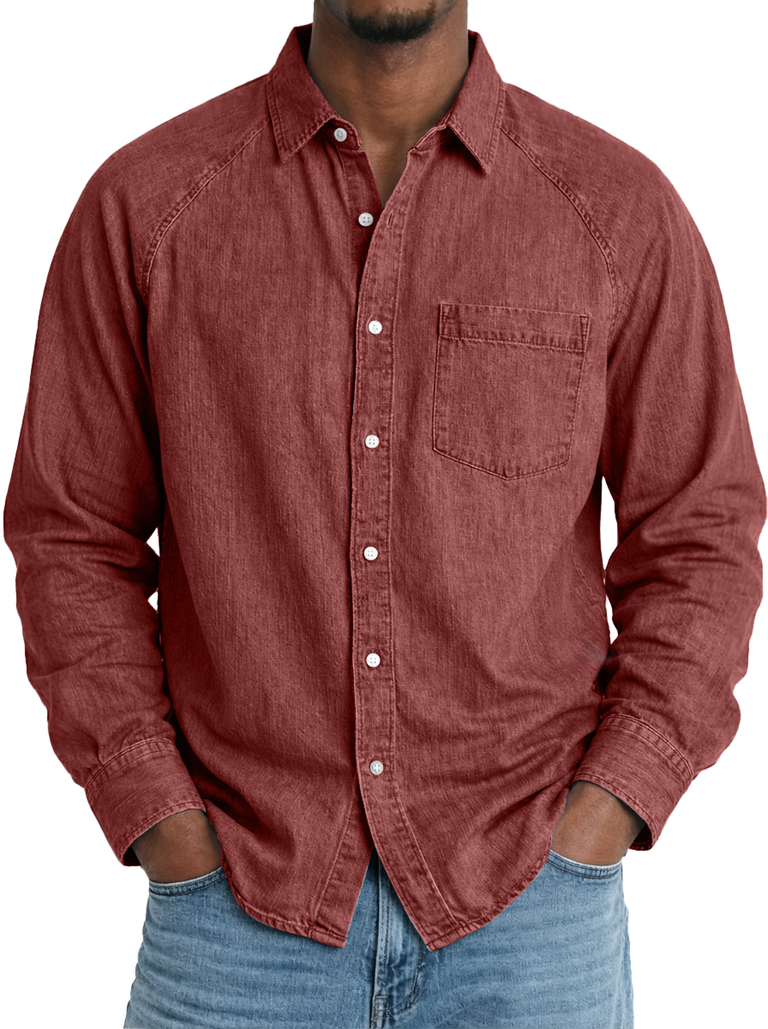 Men's Comfortable Raglan-sleeved Casual Long-sleeved Shirt With Pockets