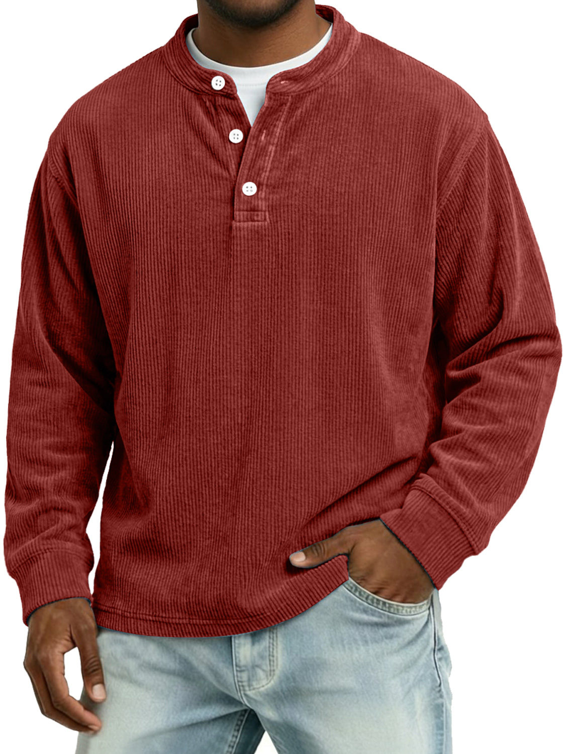 Men's Vintage Corduroy Casual Long-sleeved Henley Shirt