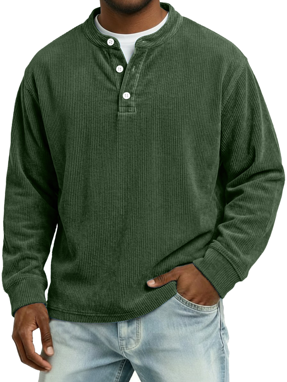 Men's Vintage Corduroy Casual Long-sleeved Henley Shirt