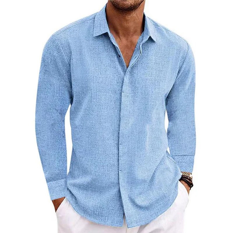 Men's Linen Solid Color Casual Loose Daily Hawaiian Long Sleeve Shirt