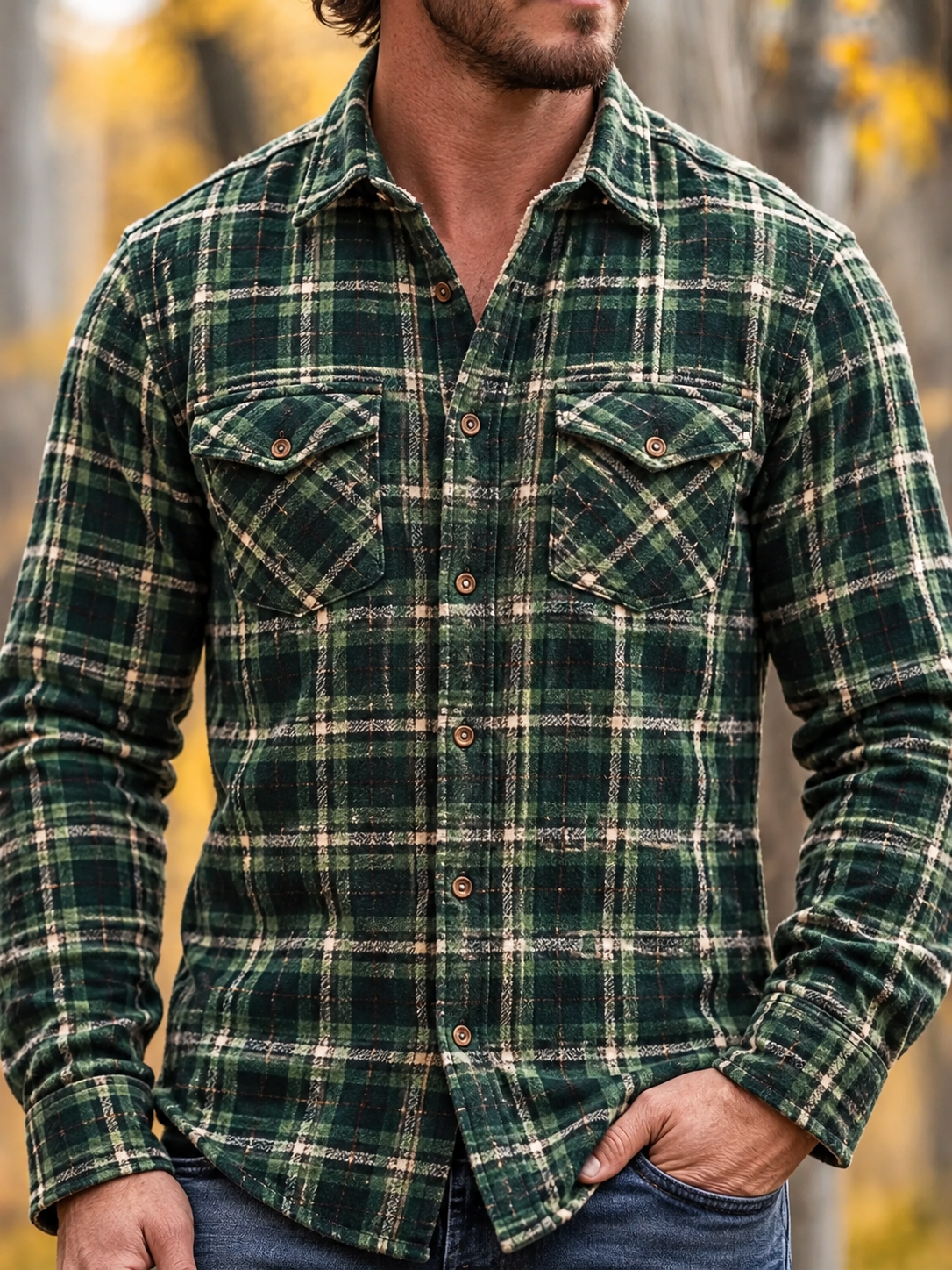 D-Brand Men's Plaid Print Fleece-Lined Button-Down Shirt with Pockets