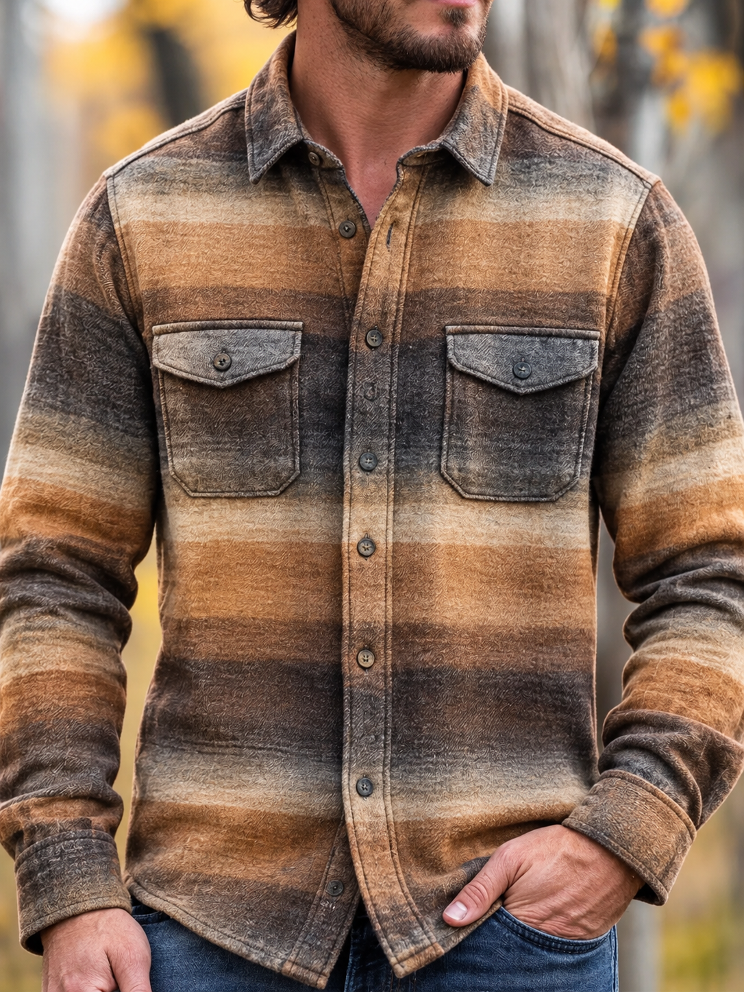 D-Brand Men's Plaid Print Fleece-Lined Button-Down Shirt with Pockets