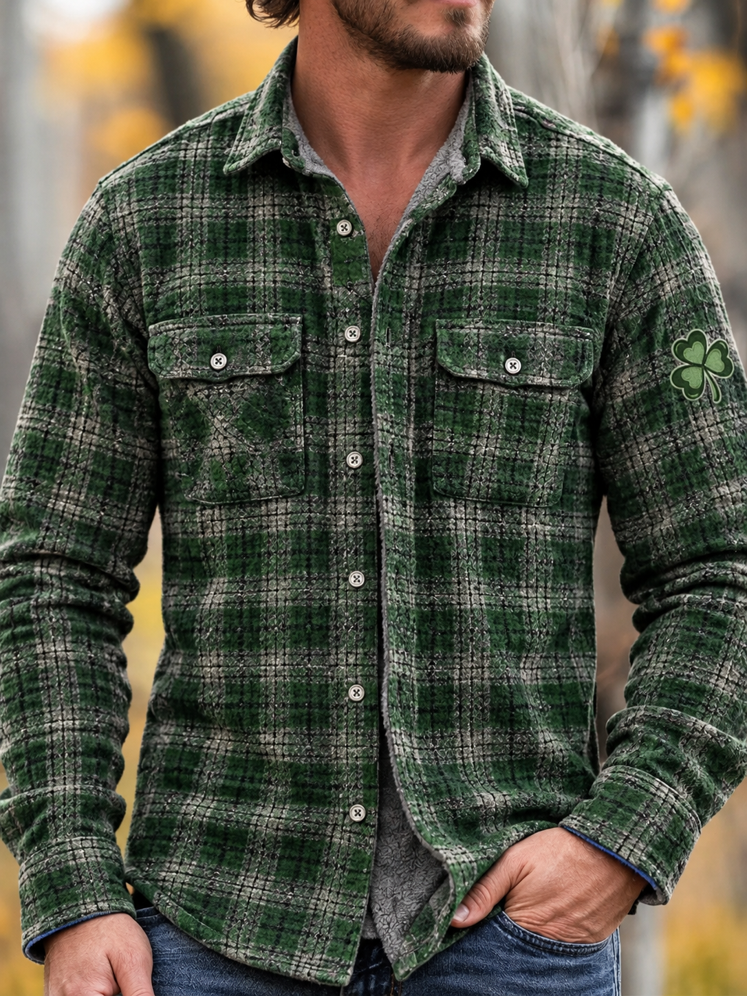 D-Brand Men's Plaid Print Fleece-Lined Button-Down Shirt with Pockets