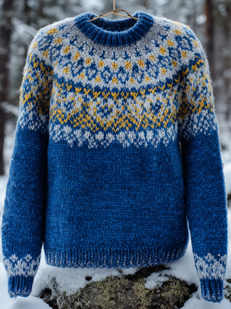 Vintage Icelandic Knit Jacquard Warmth Crew Neck Sweater(unisex)