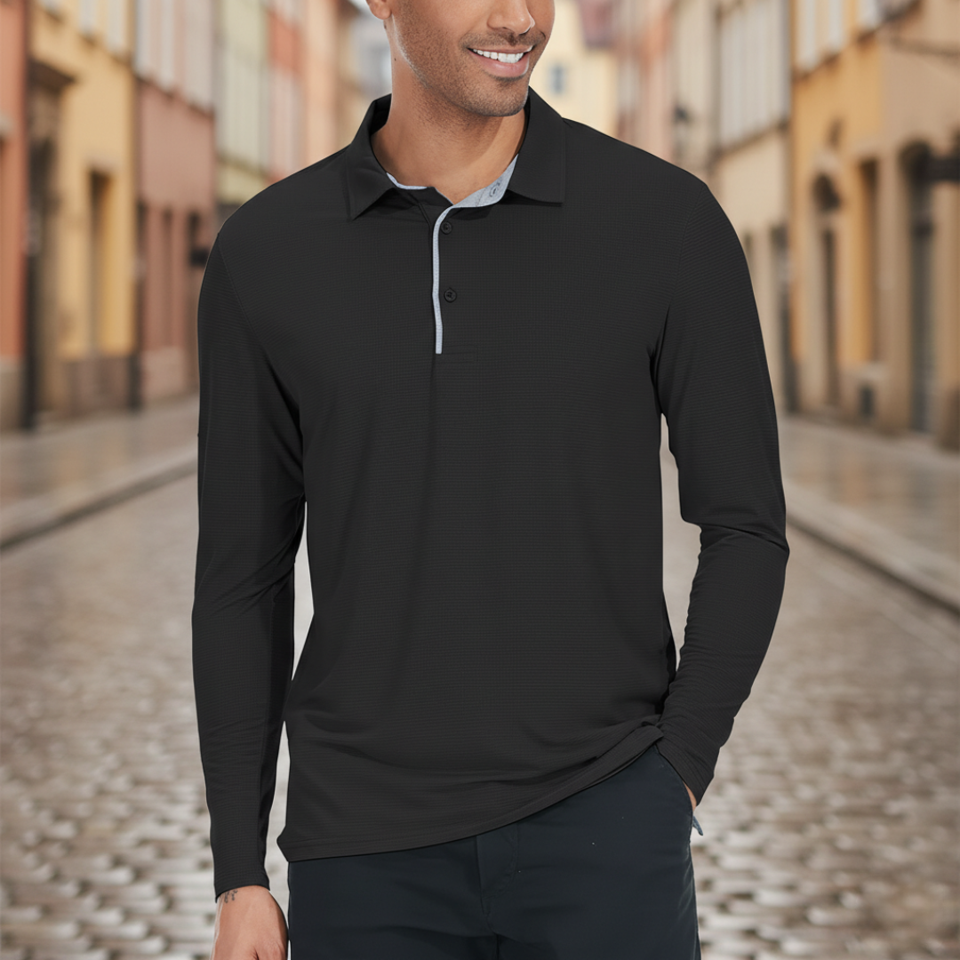 Polo de manga larga texturizado para hombre