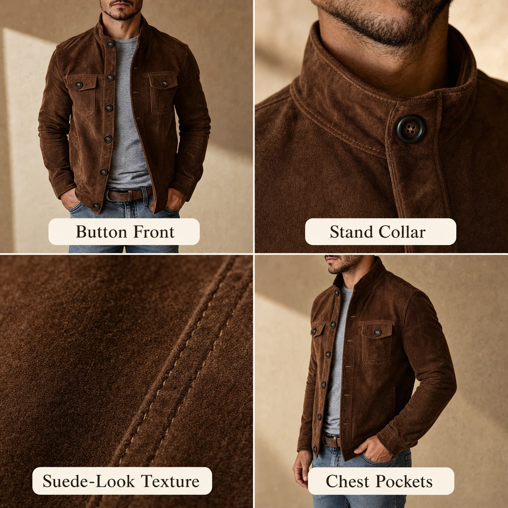 Men's Suede-Leather Button-Front Field Jacket