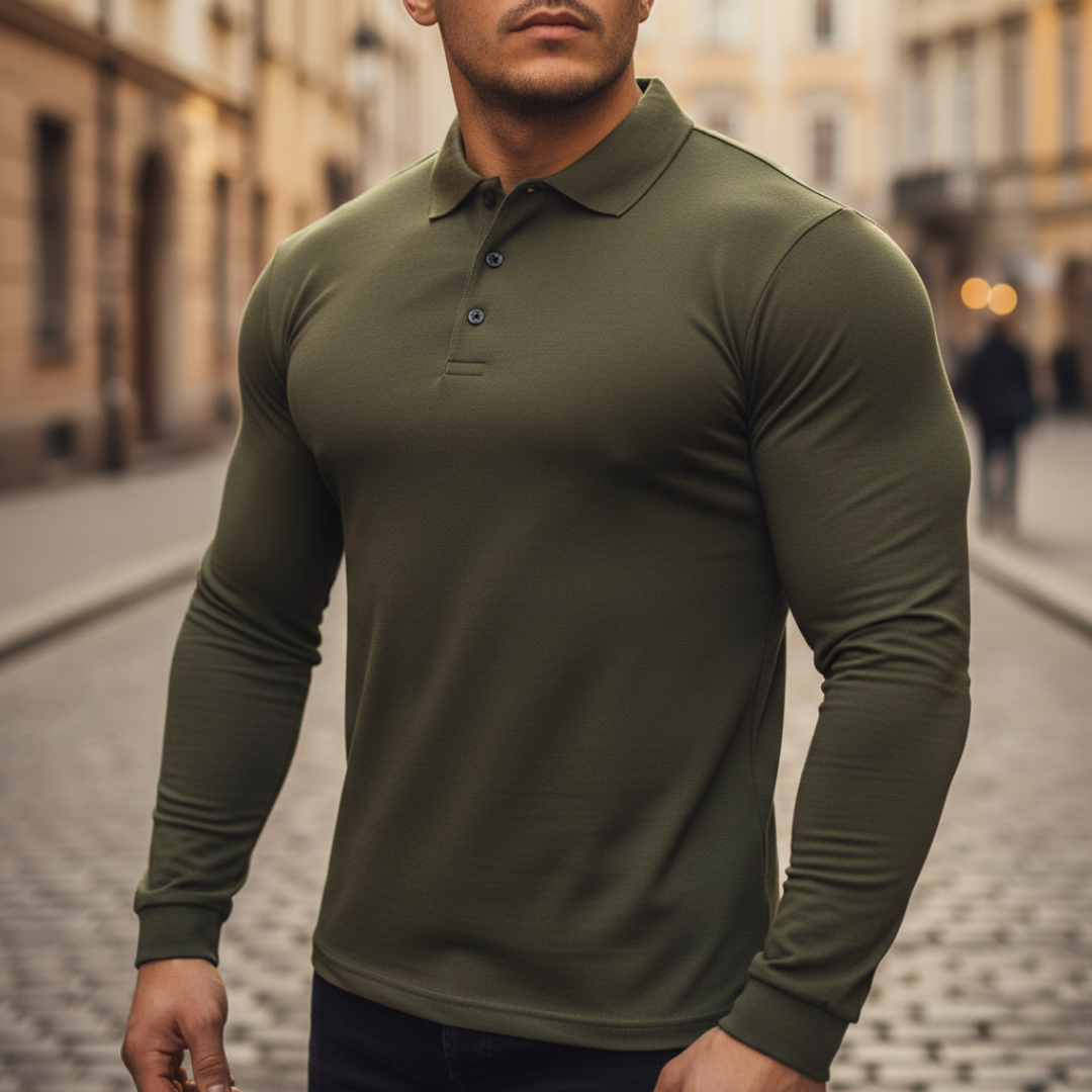 Camisa polo de manga larga acanalada para hombre