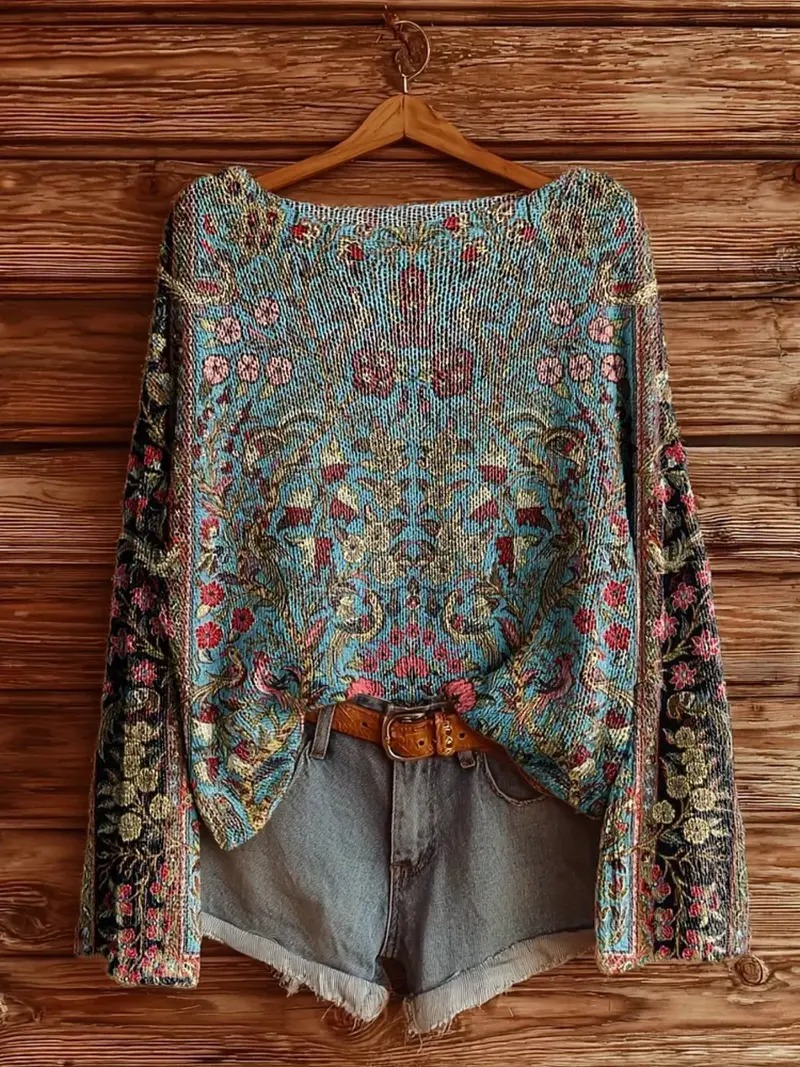 【Next day shipment】Women's Retro Bohemian Flower Sweater