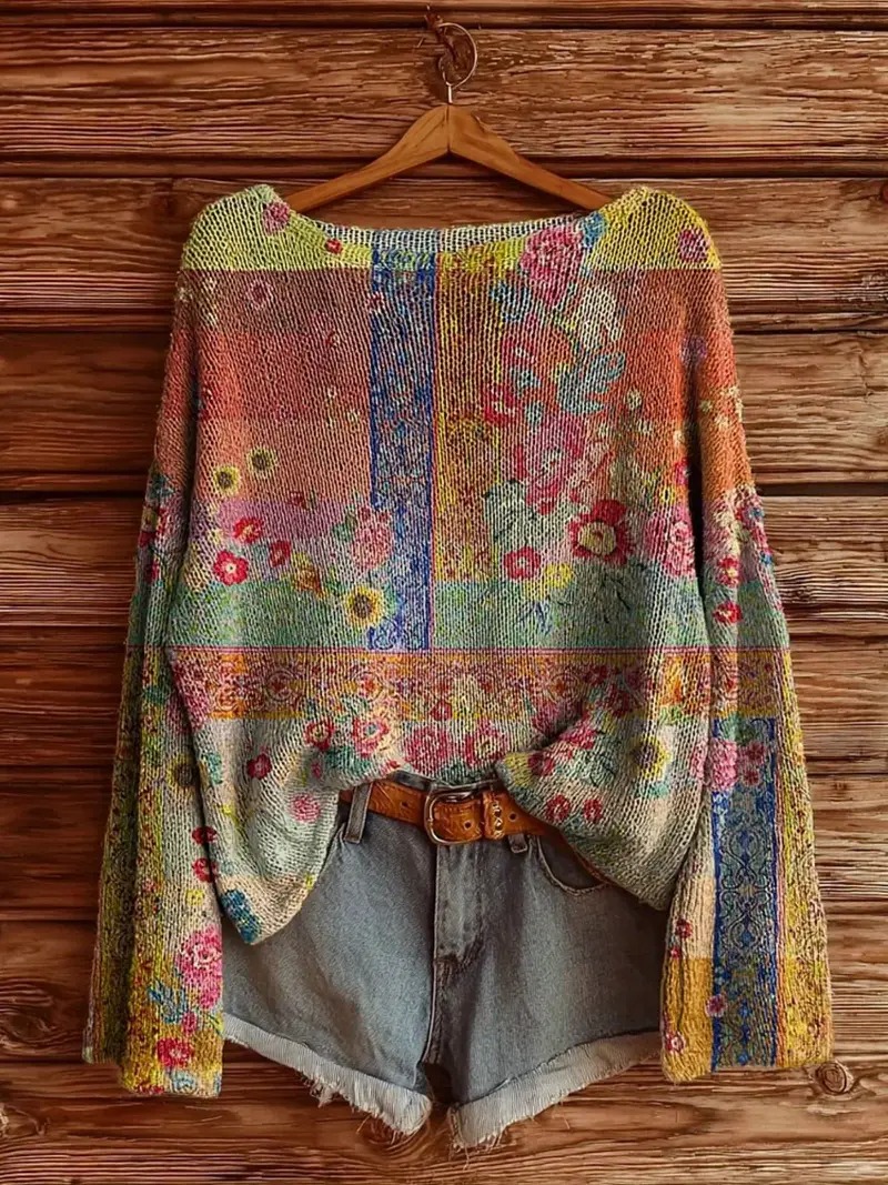 【Next day shipment】Women’s Boho Chic Sweater – Casual Retro Long Sleeve Knitwear