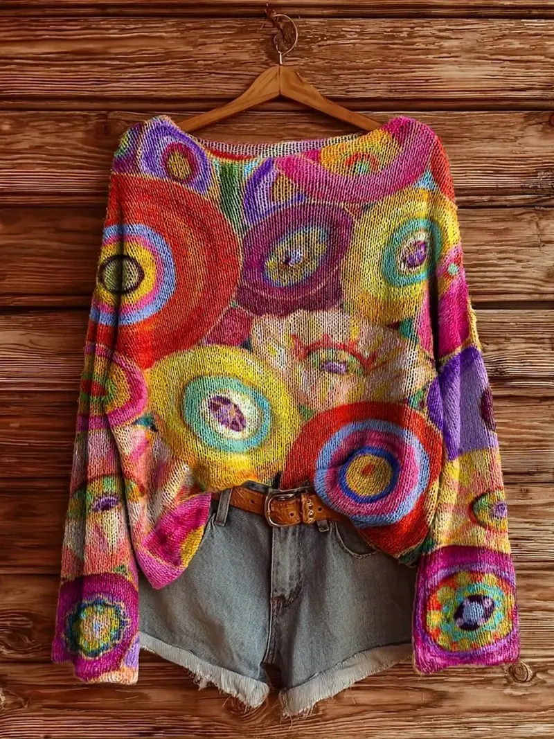 【Next day shipment】Women’s Boho Chic Sweater – Casual Retro Long Sleeve Knitwear