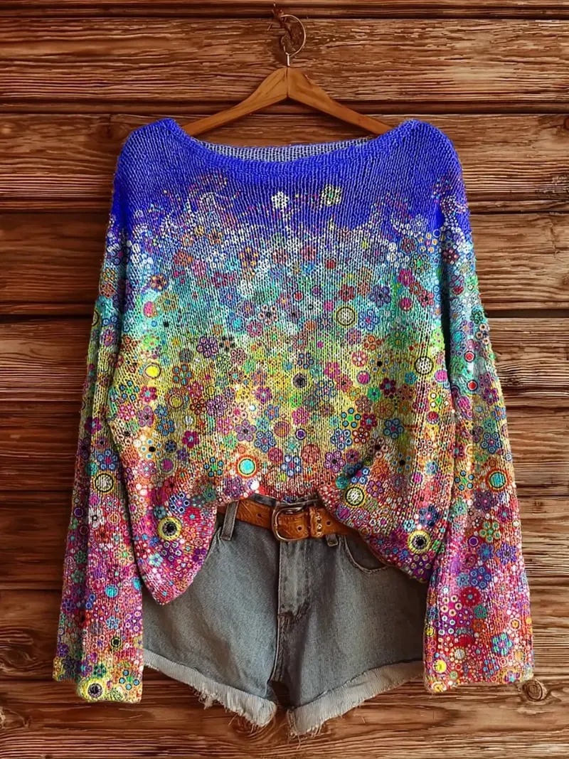 【Next day shipment】Bohemian Art-Inspired Sweater – Unique Printed Knit for Free Spirits