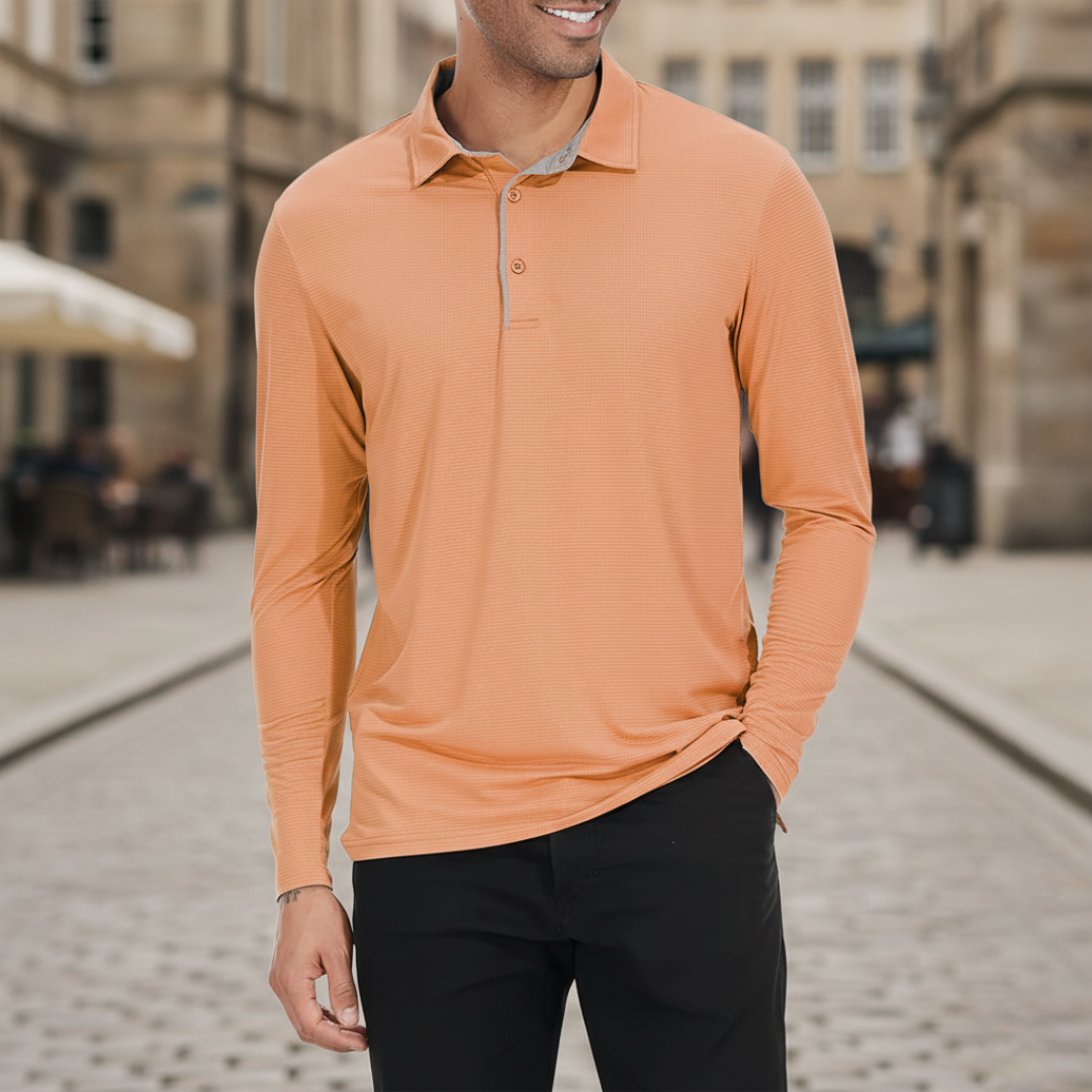 Polo de manga larga texturizado para hombre
