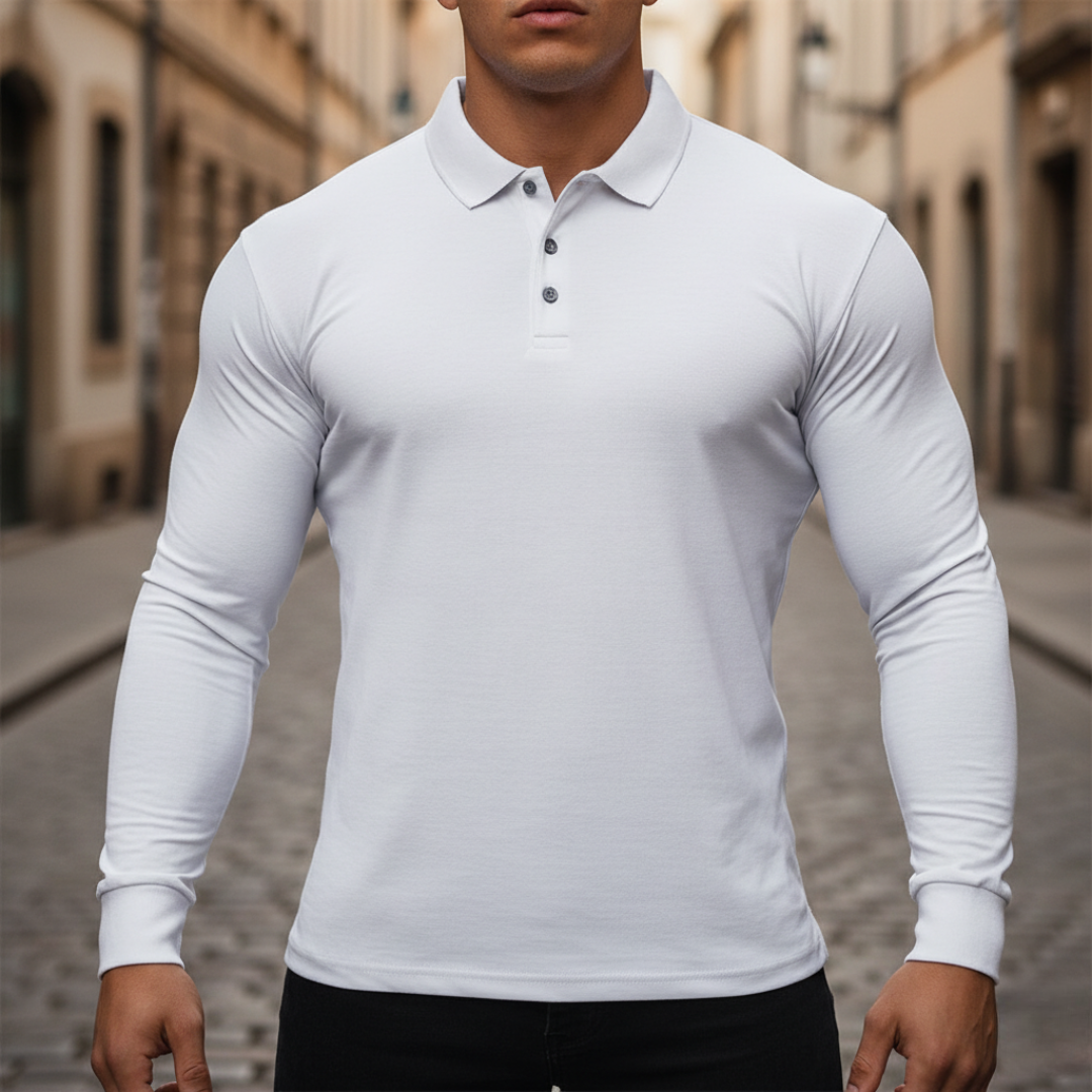 Camisa polo de manga larga acanalada para hombre