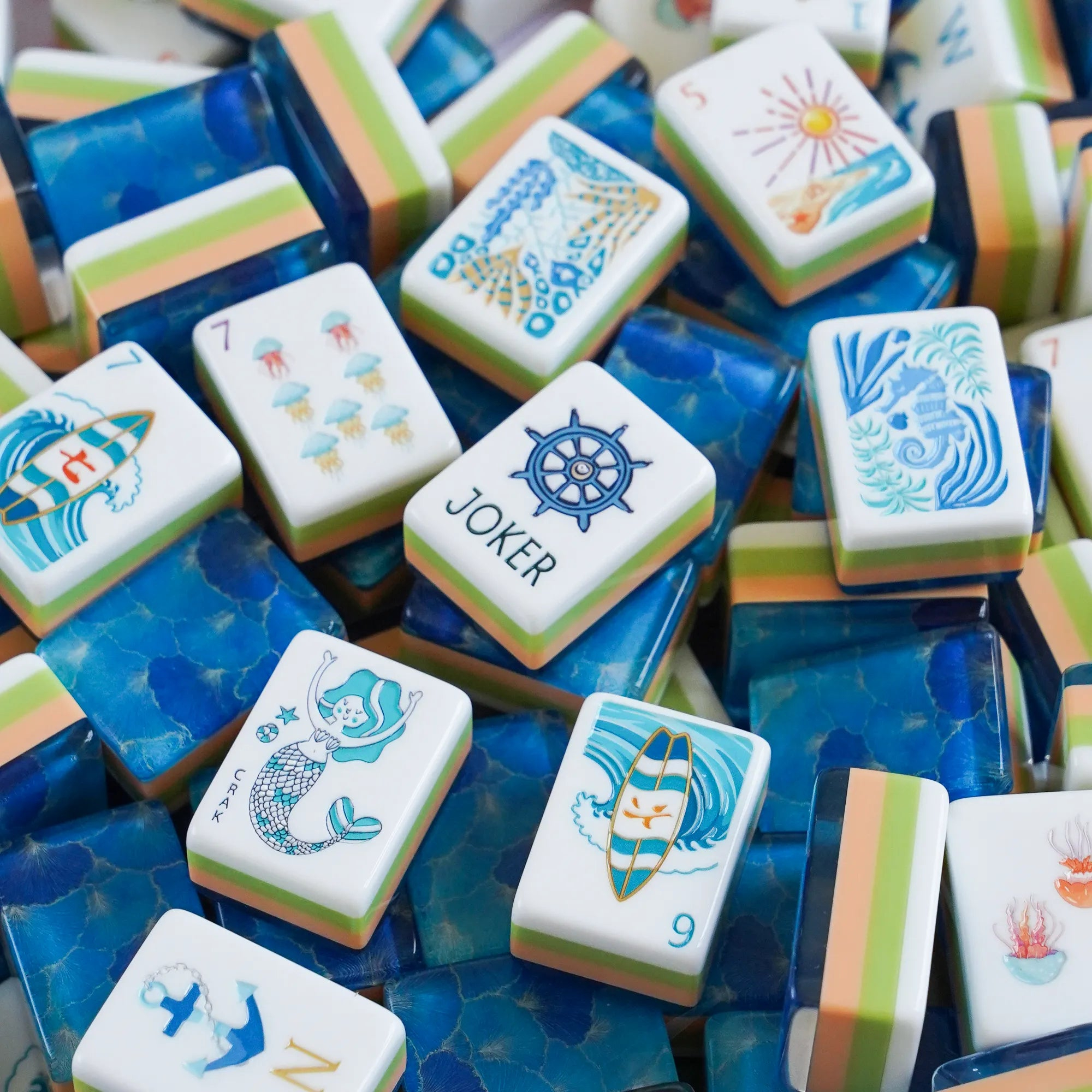 Ocean Reef Blue Mahjong Tiles