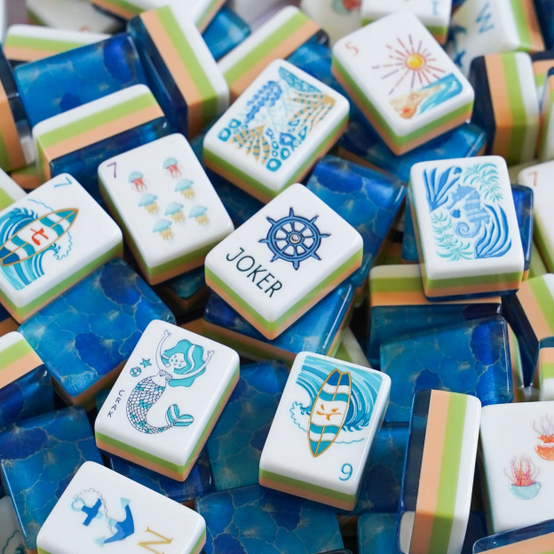 Ocean Reef Blue Mahjong Tiles