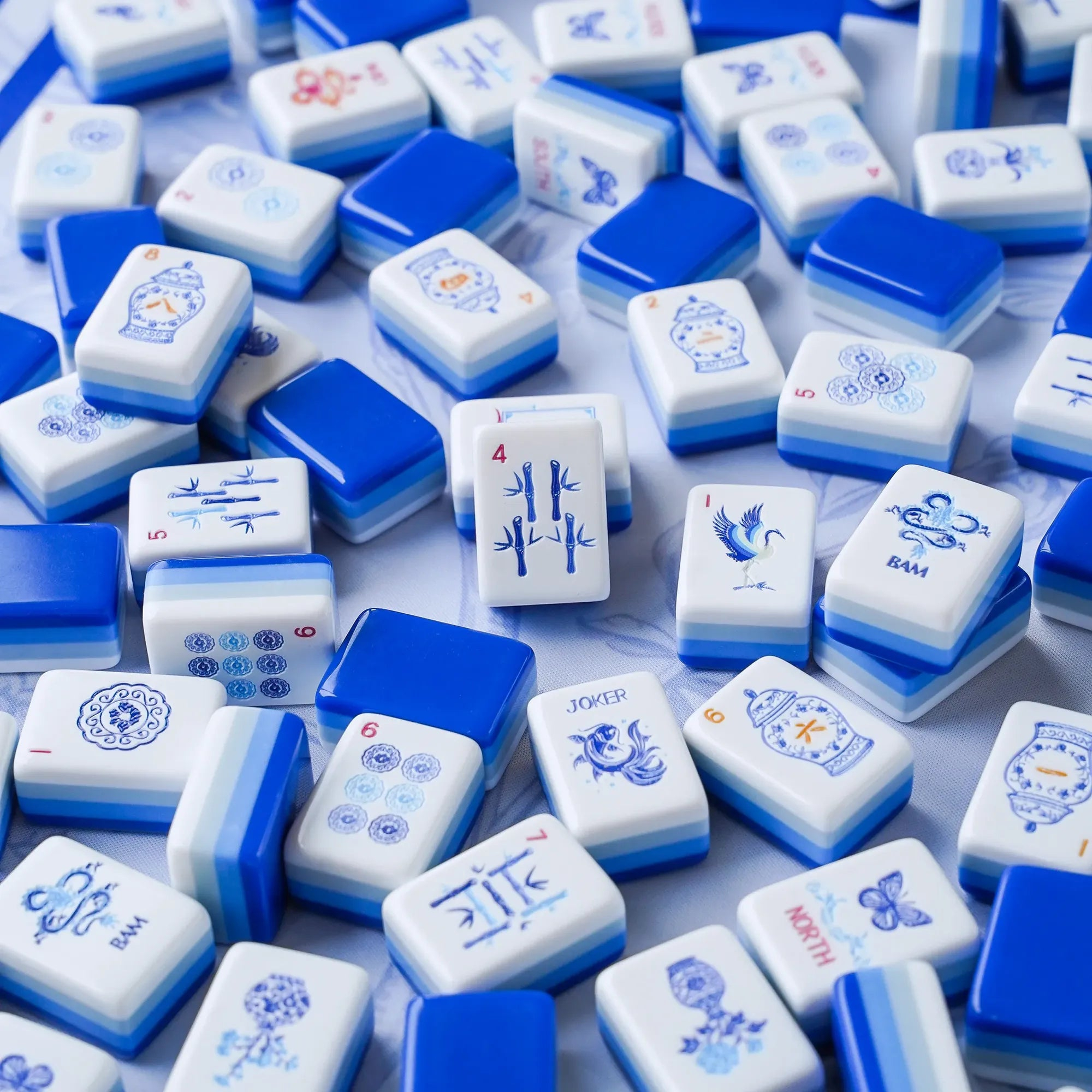 Blue & White Porcelain Mahjong Tiles