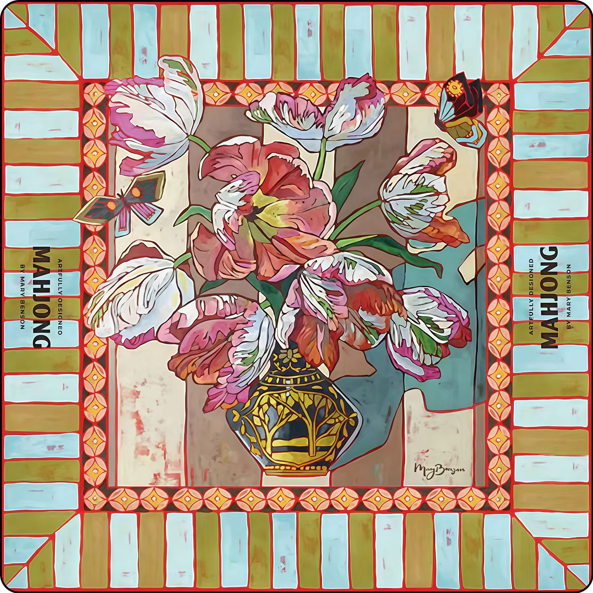 Stained Glass Tulip Garden Mahjong Mat