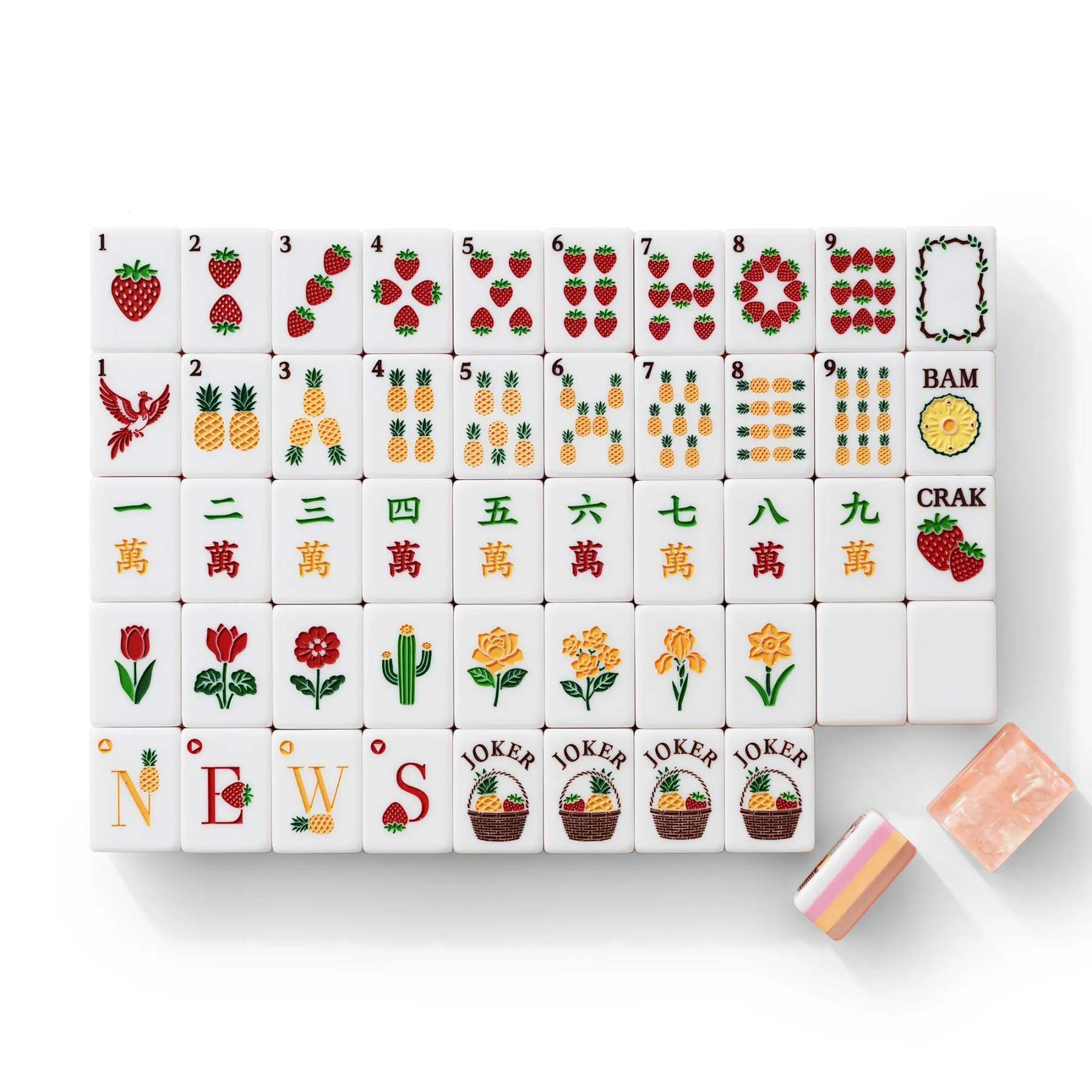 Strawberry & Pineapple Pearl Mahjong Tiles