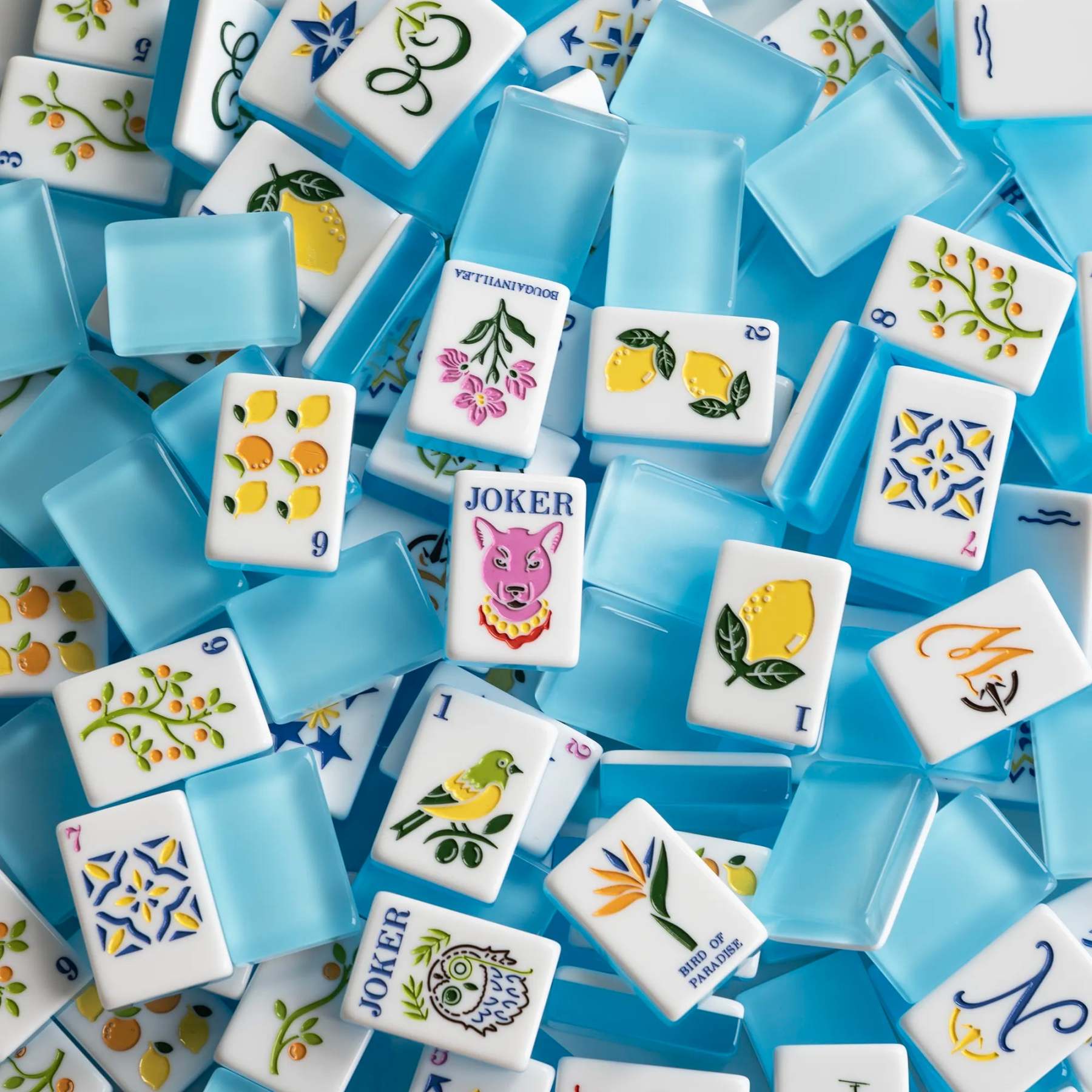 Aqua Blue Citrus Garden American Mahjong Tiles