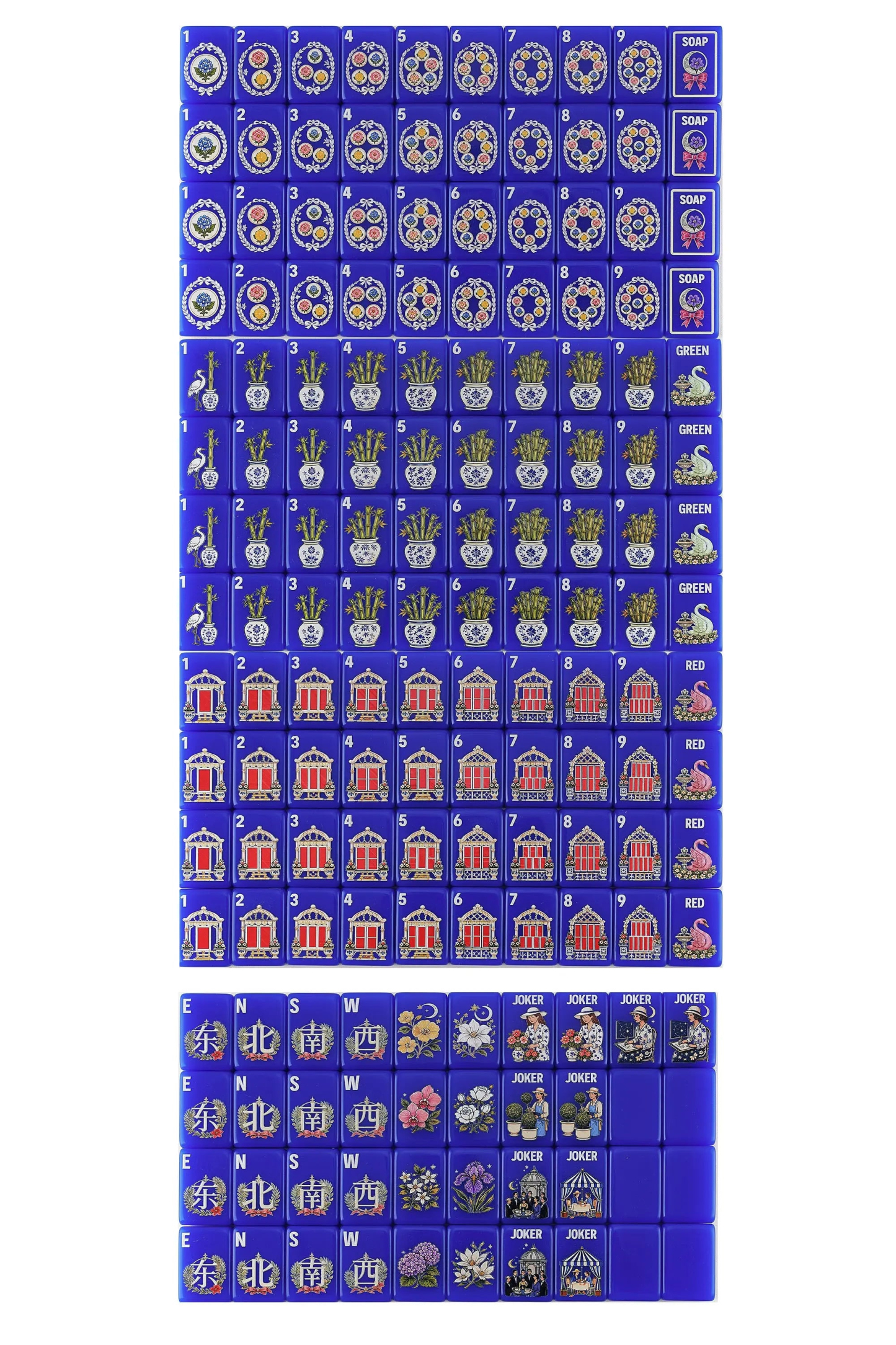 Cobalt Garden Mahjong Tiles