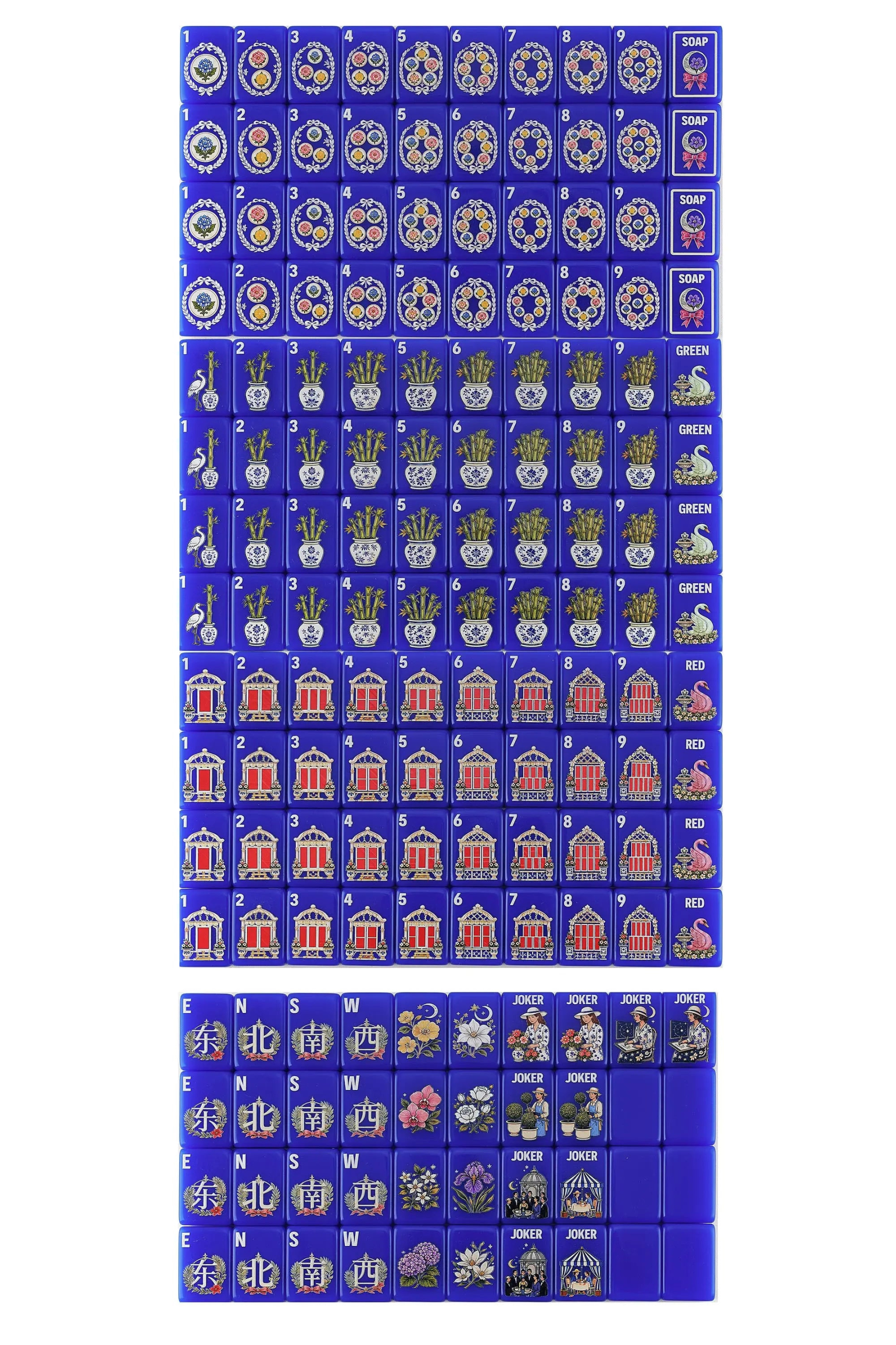 Cobalt Garden Mahjong Tiles