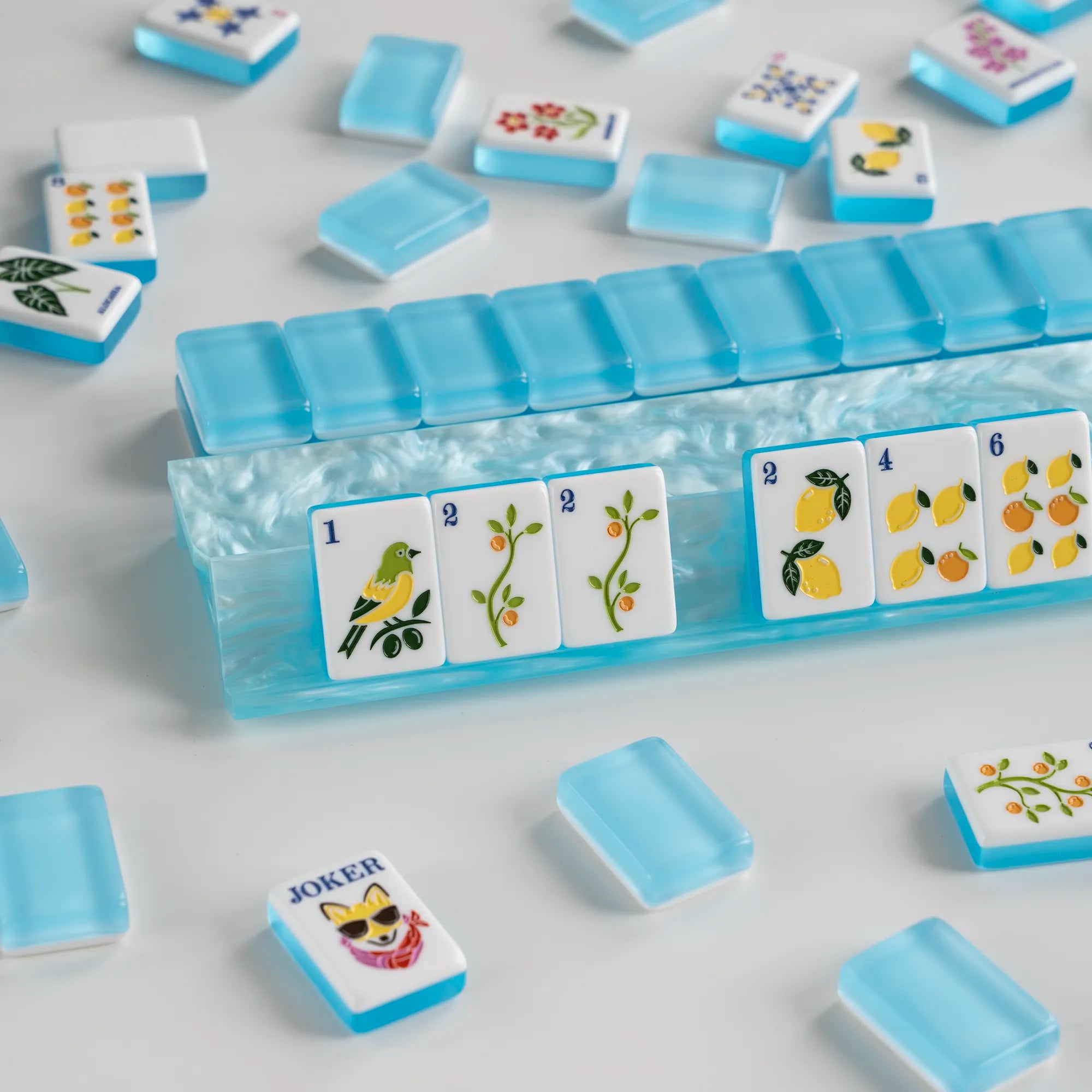 Aqua Blue Citrus Garden American Mahjong Tiles