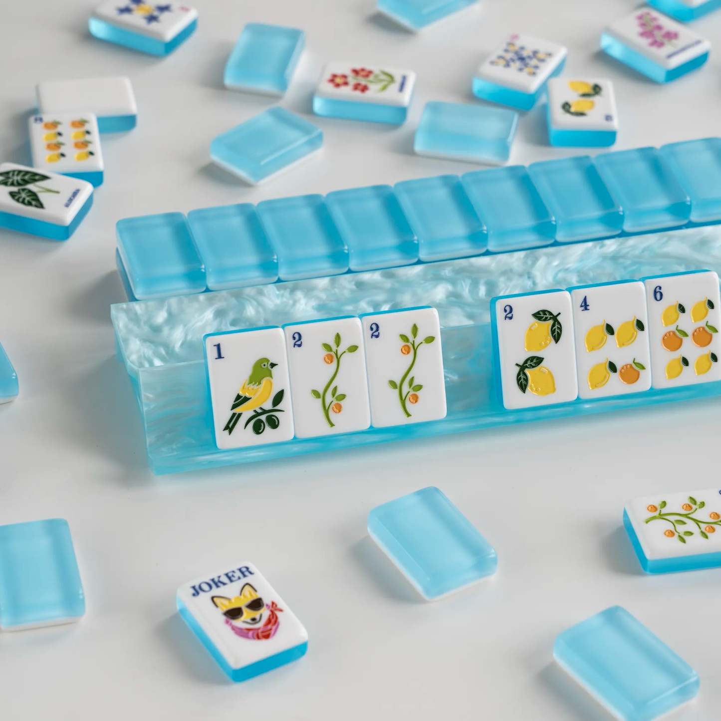 Aqua Blue Citrus Garden American Mahjong Tiles