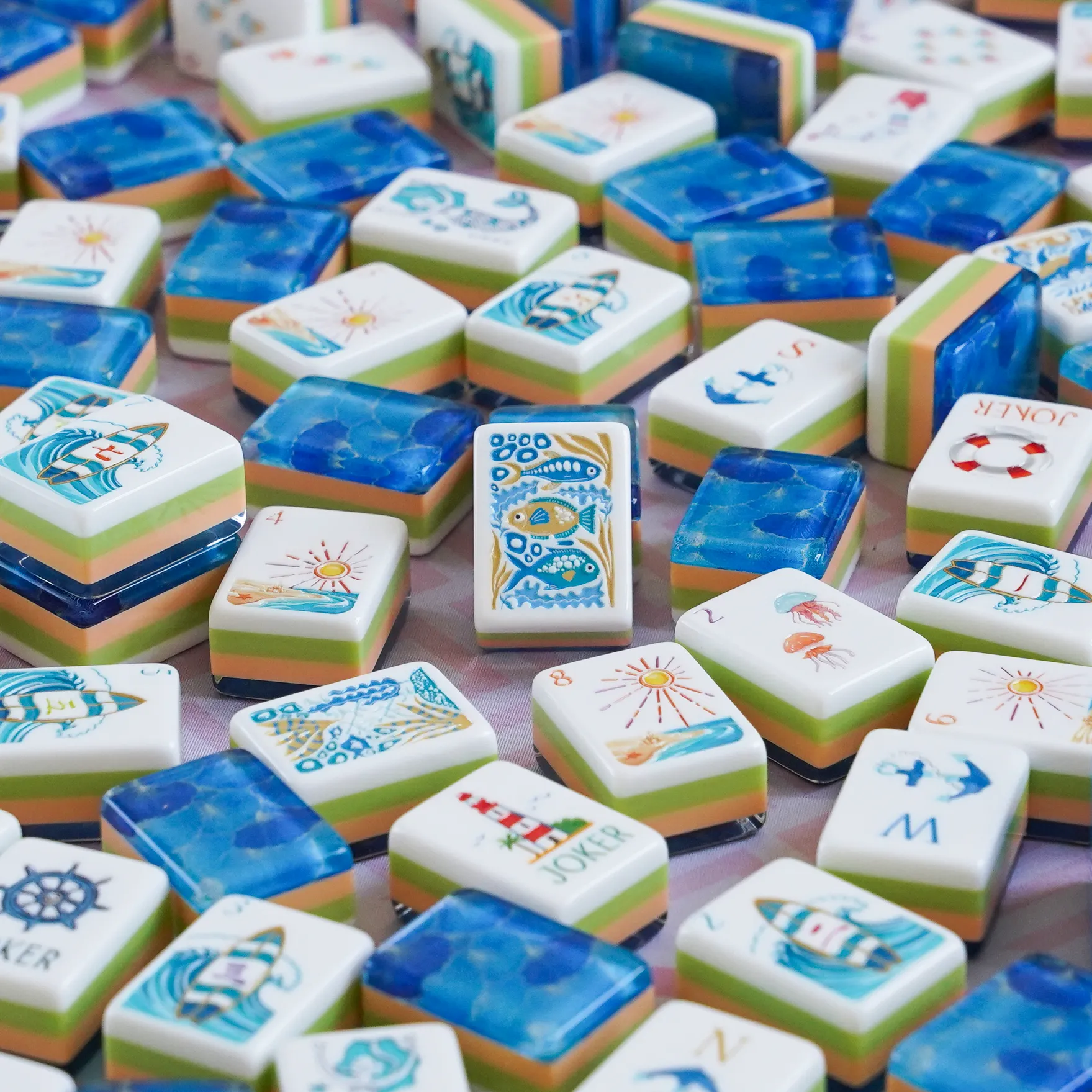 Ocean Reef Blue Mahjong Tiles