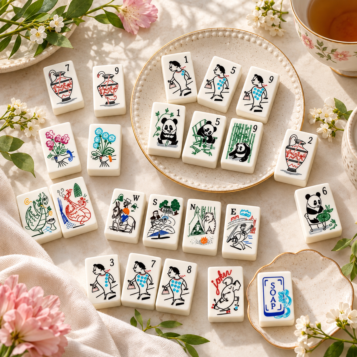 Panda Garden American Mahjong Tiles