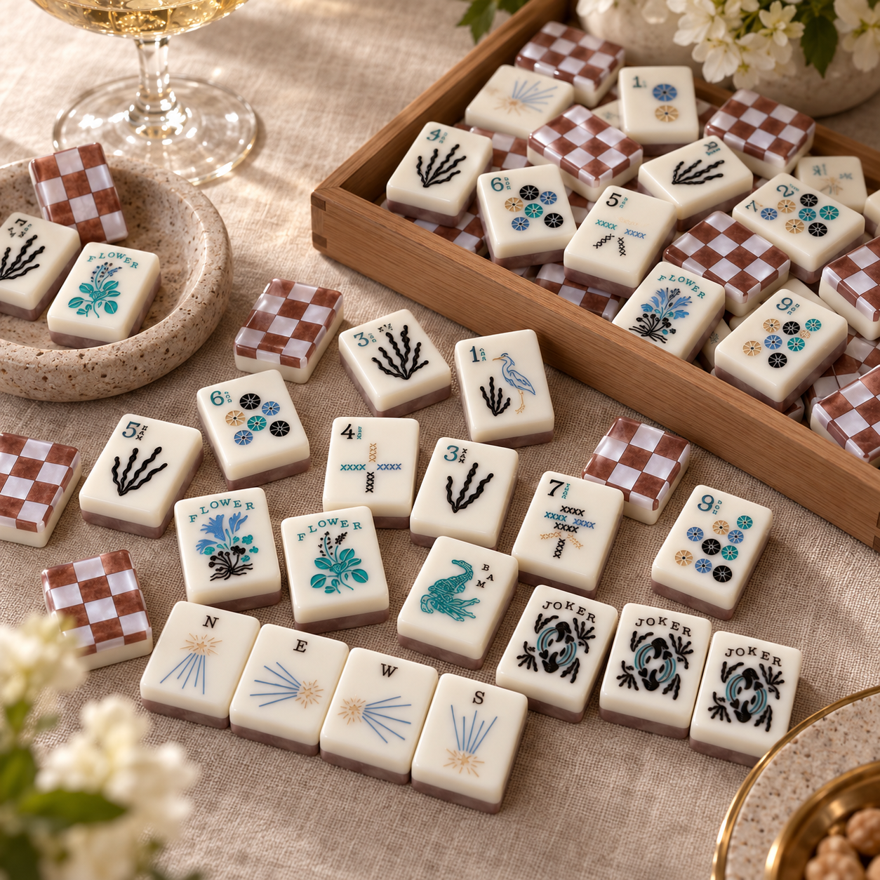 Coastal Check American Mahjong Tiles