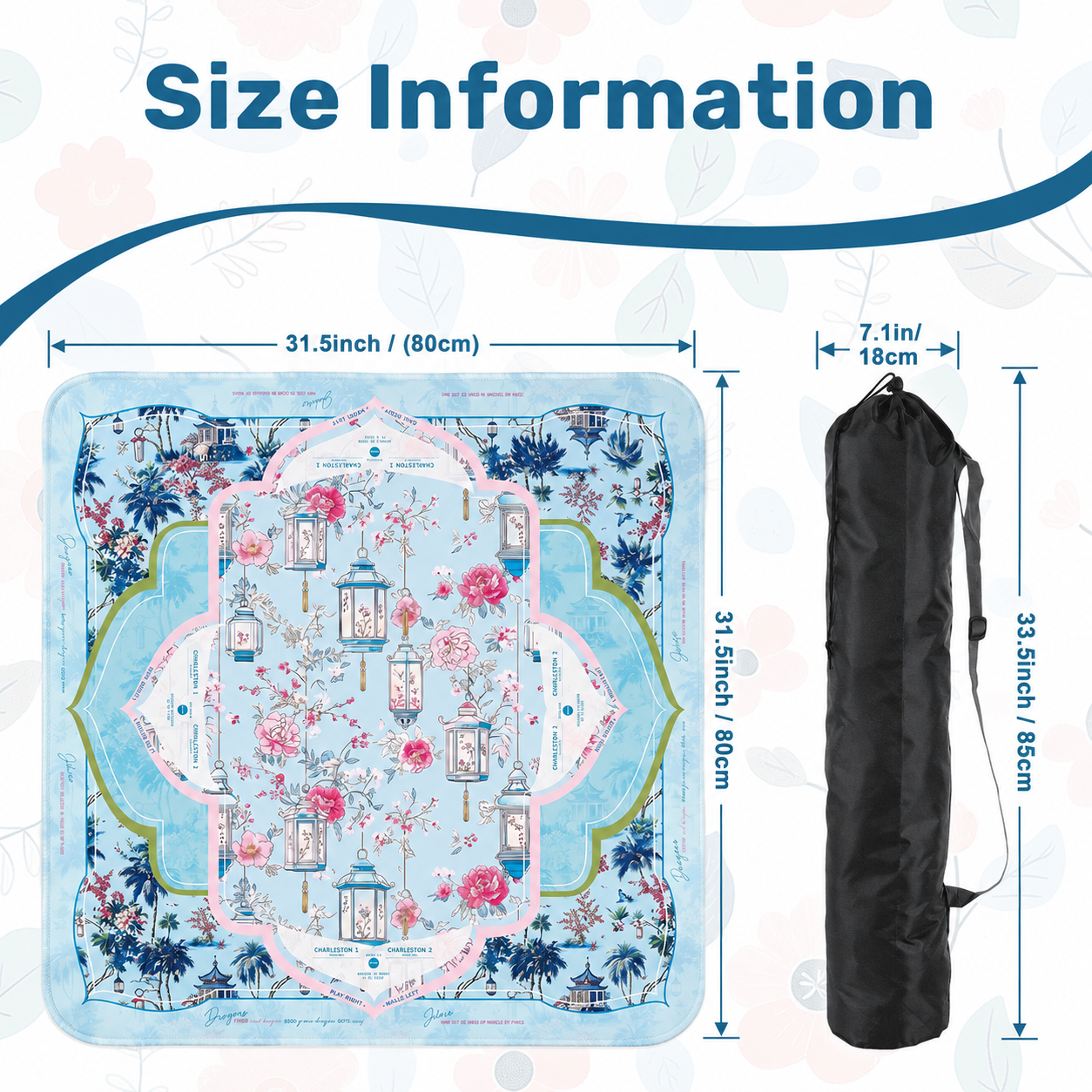 Blue Floral Mahjong Mat