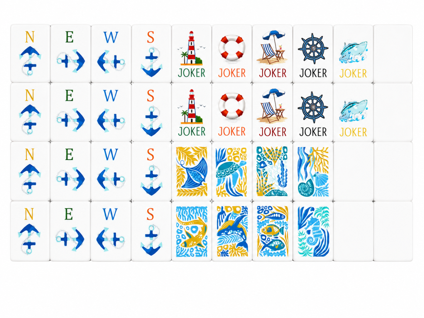 Ocean Reef Blue Mahjong Tiles