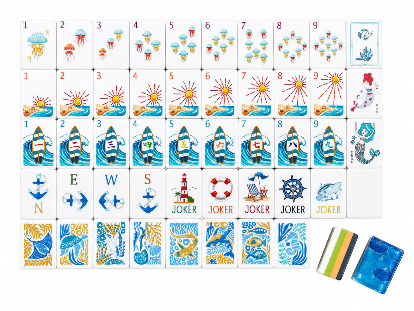 Ocean Reef Blue Mahjong Tiles