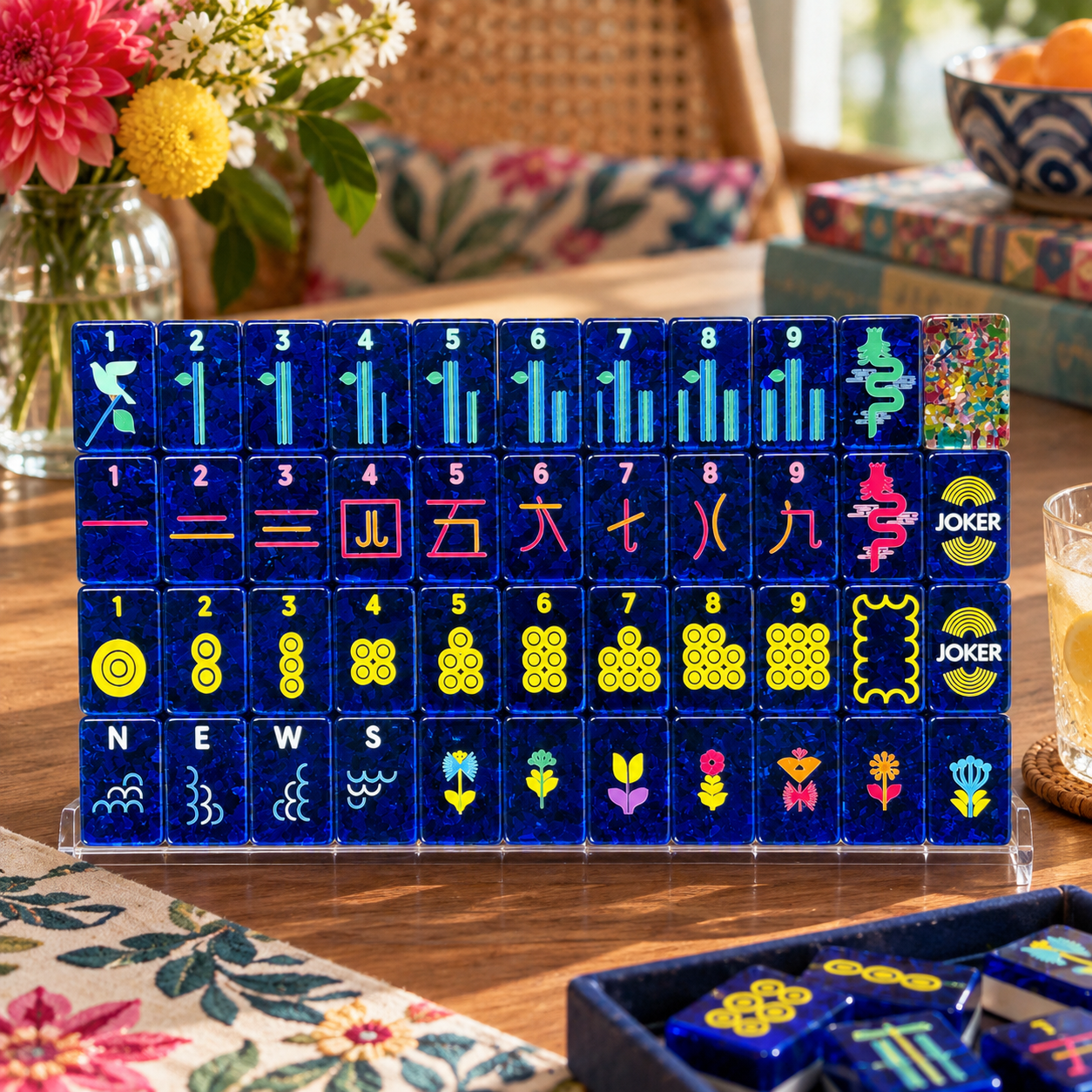 Electric Blue Mosaic American Mahjong Tiles