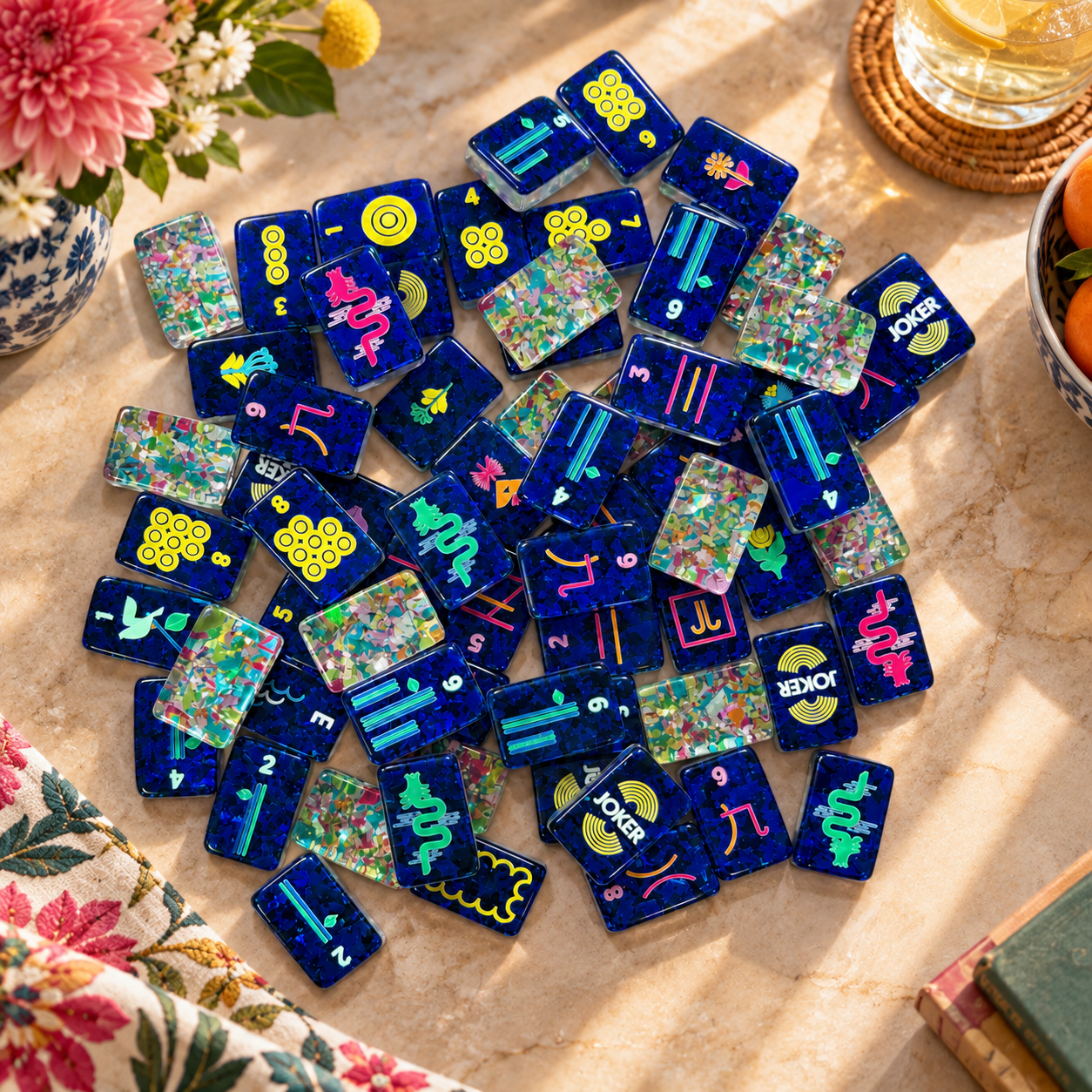 Electric Blue Mosaic American Mahjong Tiles