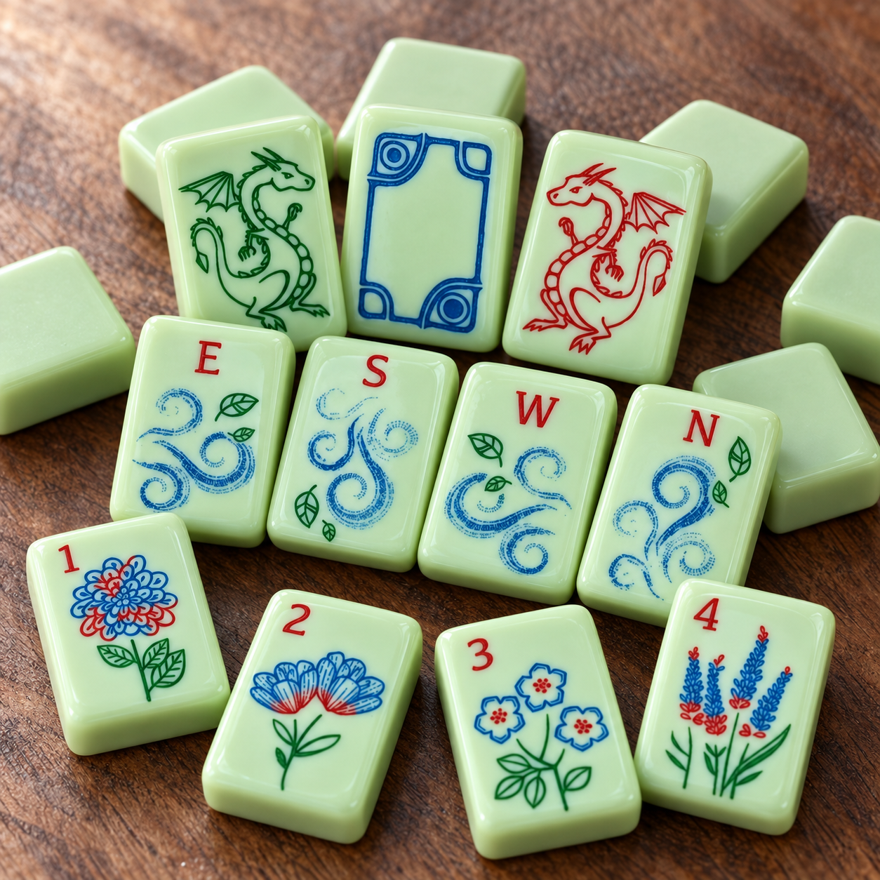 Celadon Garden Mahjong Tiles