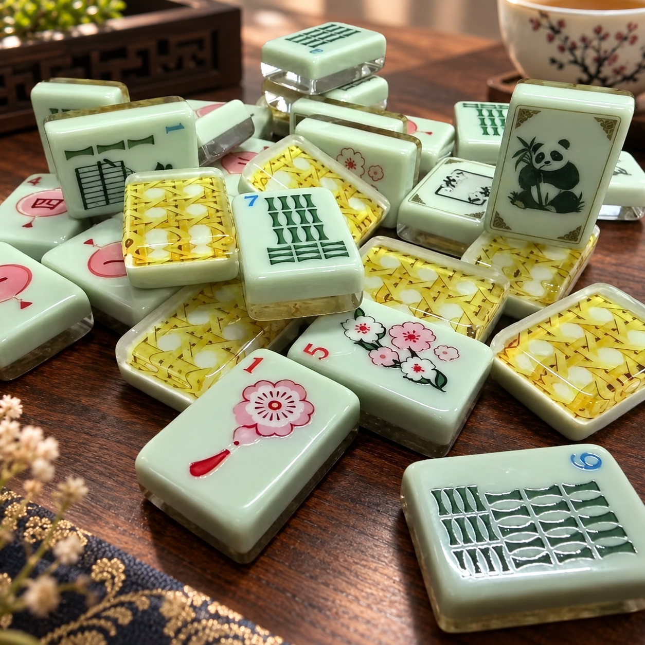 Jade Blossom Mahjong Tiles