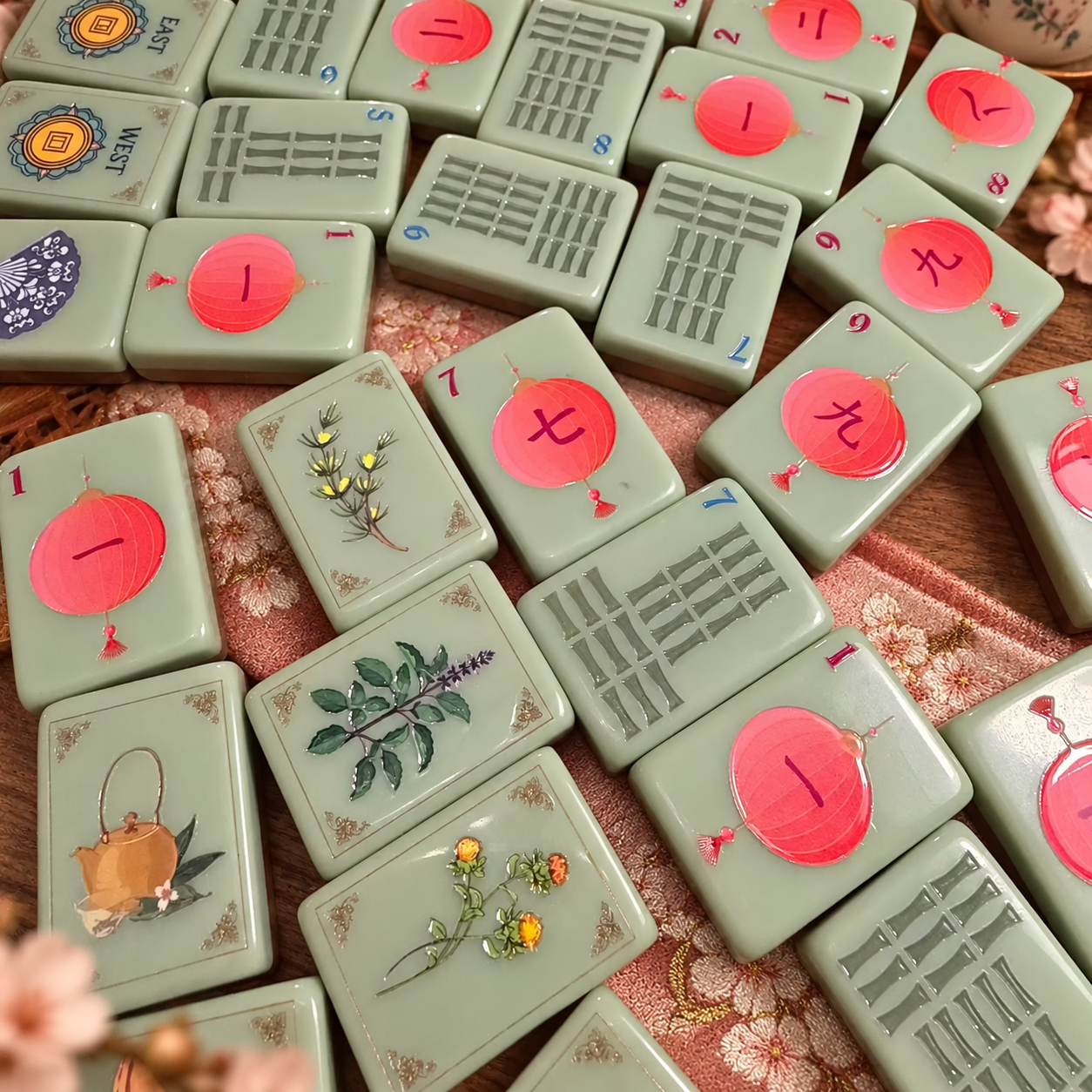 Jade Blossom Mahjong Tiles