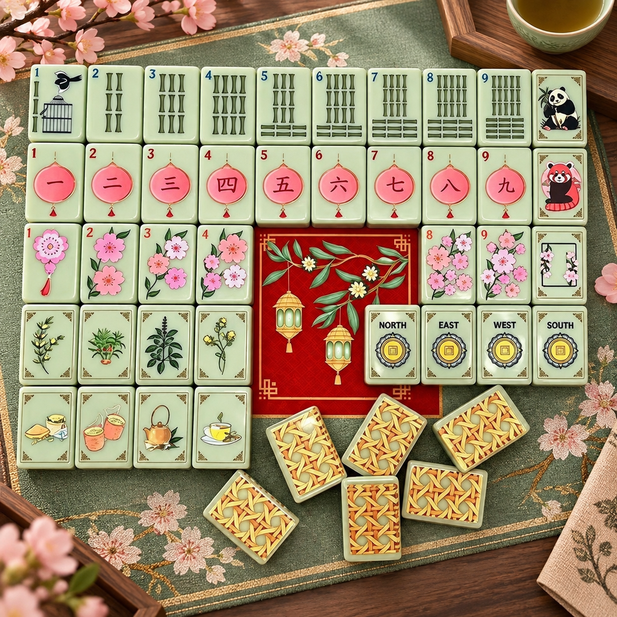 Jade Blossom Mahjong Tiles
